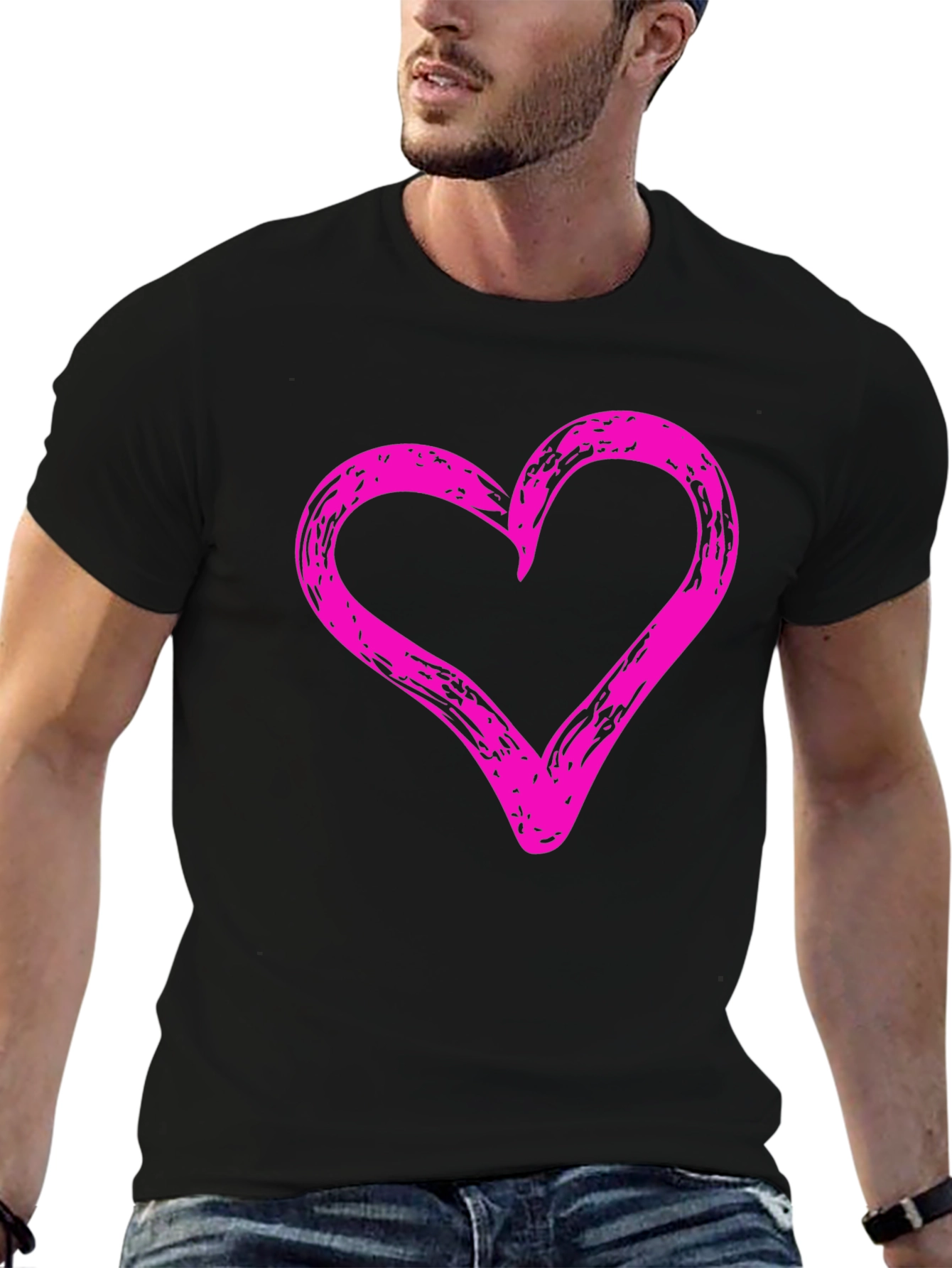 Heart Graphic Black Crew Neck T-Shirt