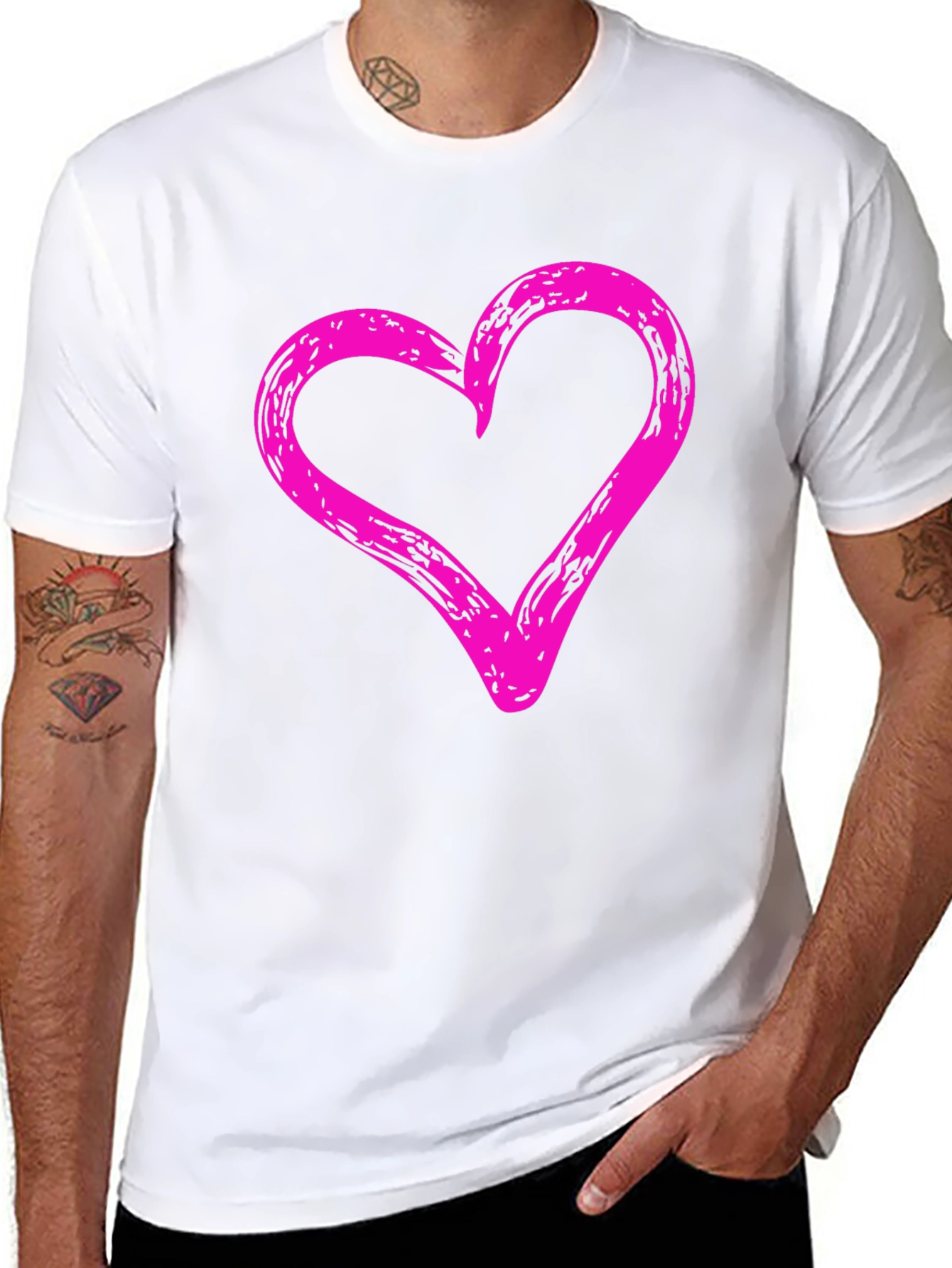 Heart Graphic Black Crew Neck T-Shirt