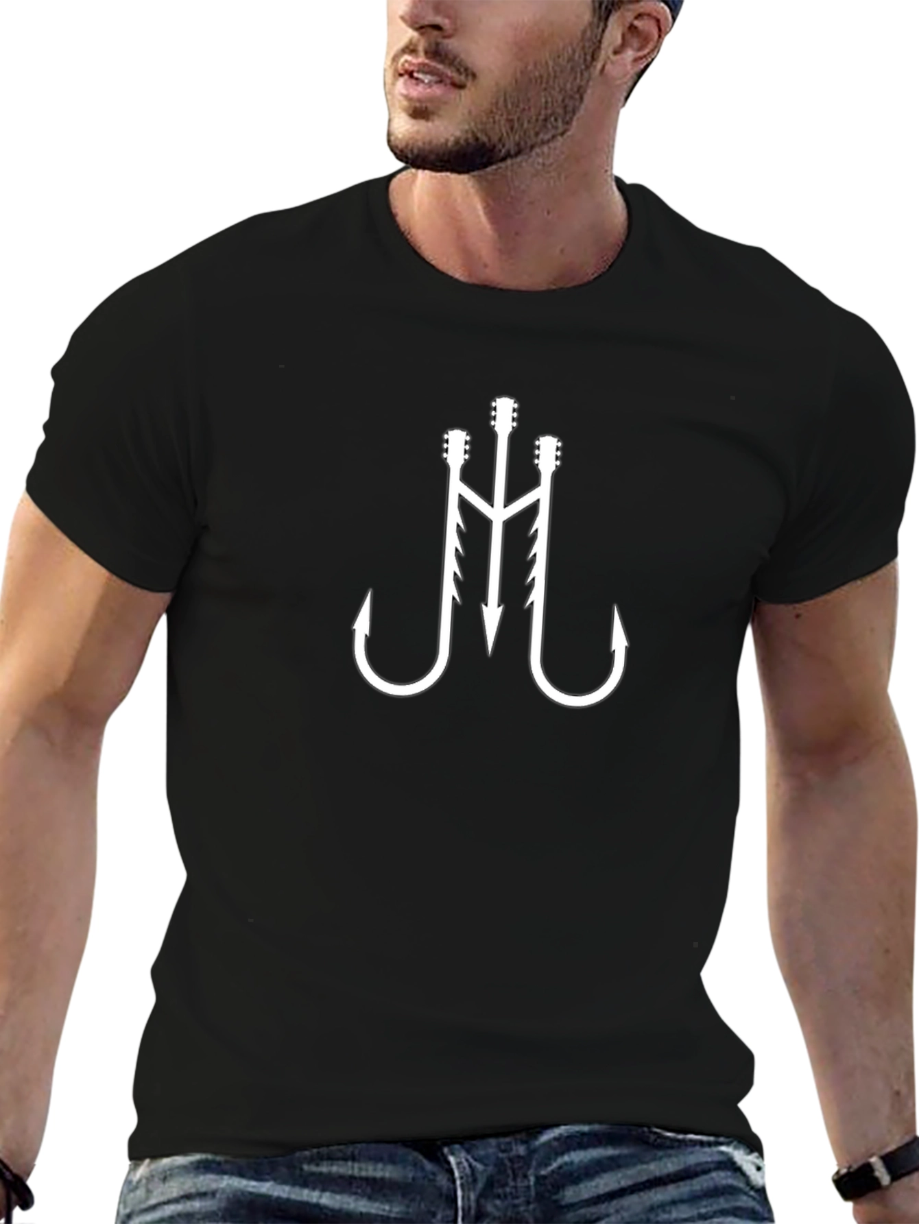 Guitar Hook Graphic Tee - Black Cotton T-Shirt