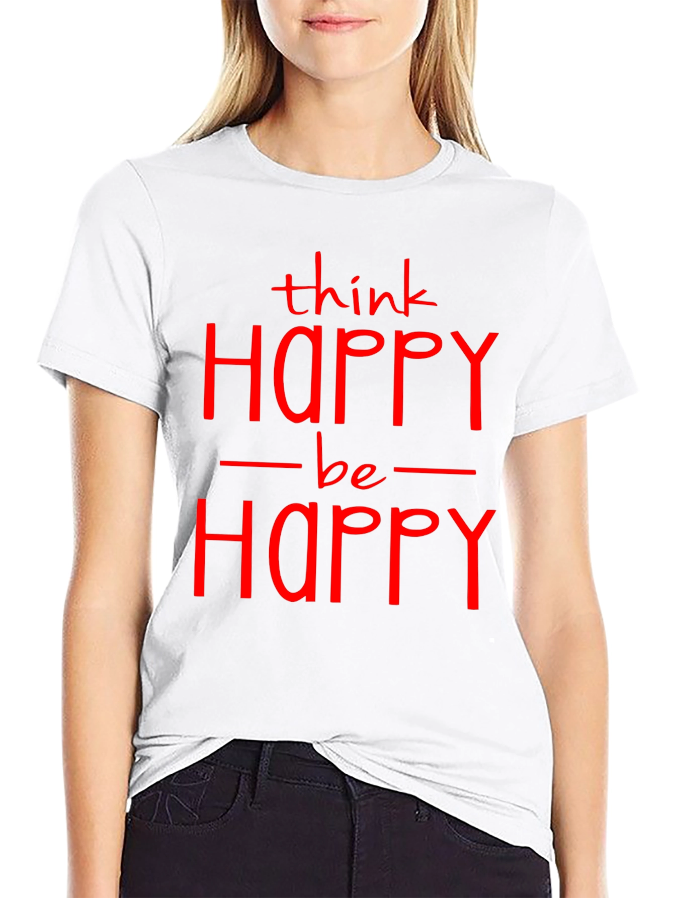 Think Happy Be Happy Graphic T-Shirt - Black