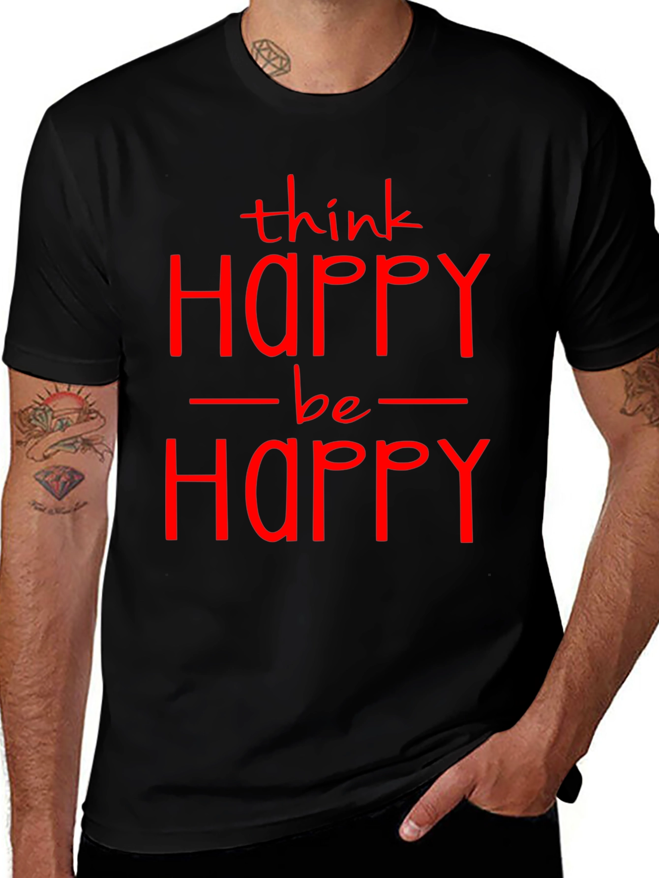 Think Happy Be Happy Graphic T-Shirt - Black