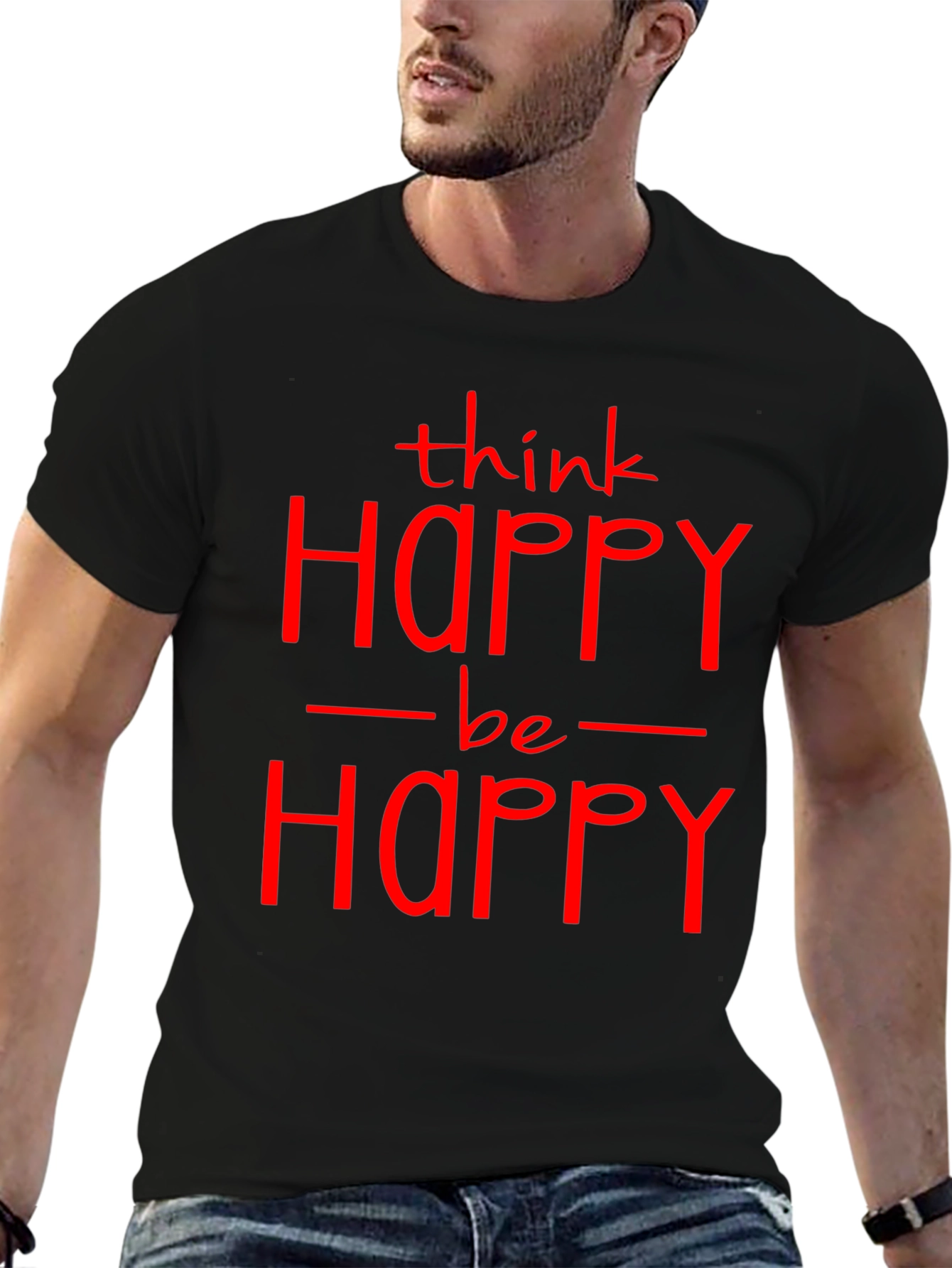Think Happy Be Happy Graphic T-Shirt - Black