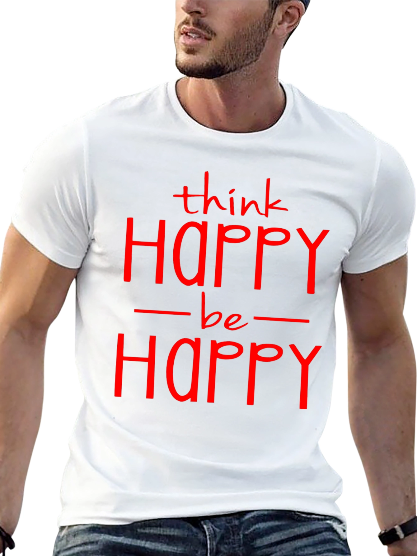 Think Happy Be Happy Graphic T-Shirt - Black