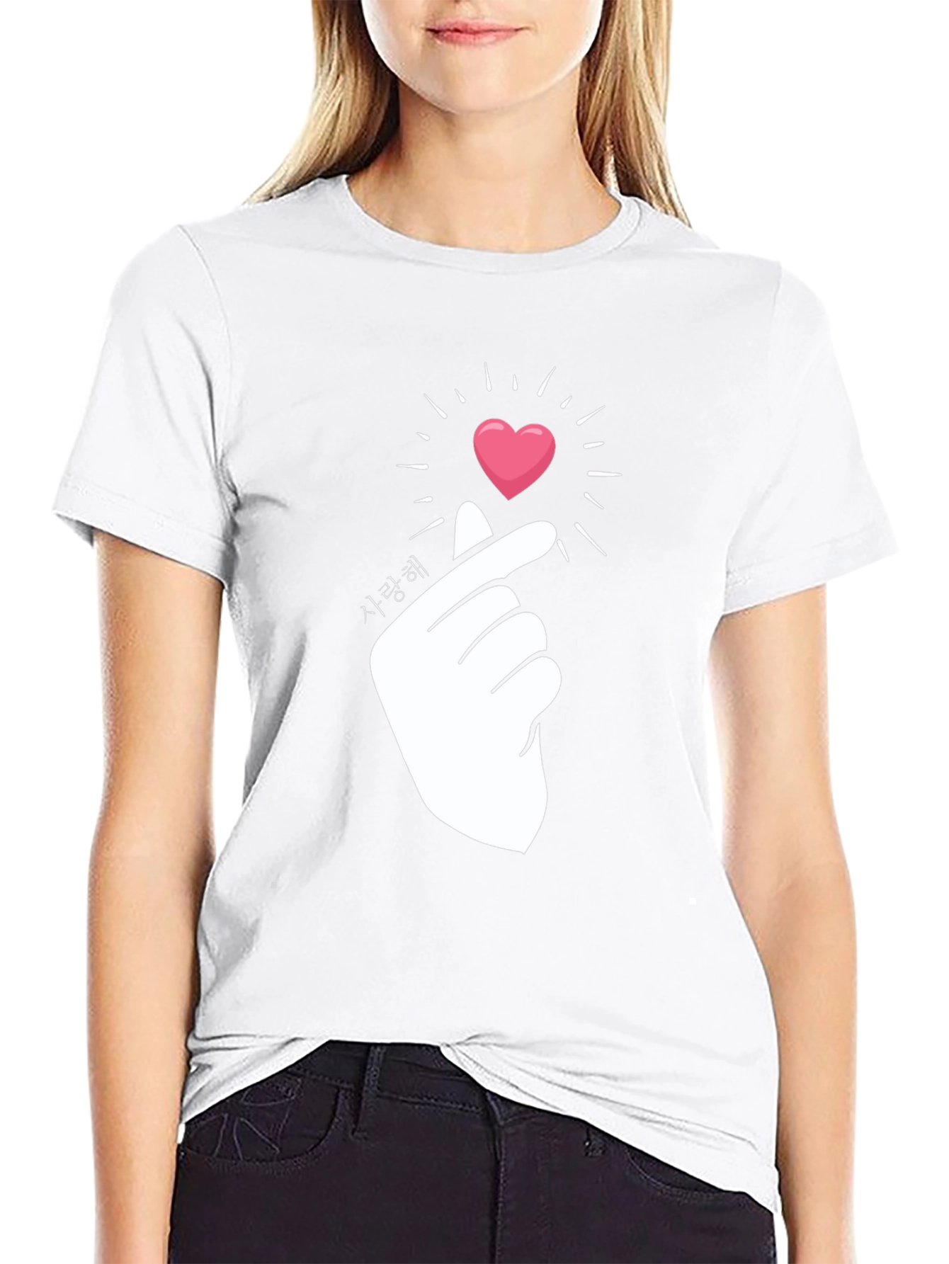 Korean Finger Heart T-Shirt - Saranghae Design