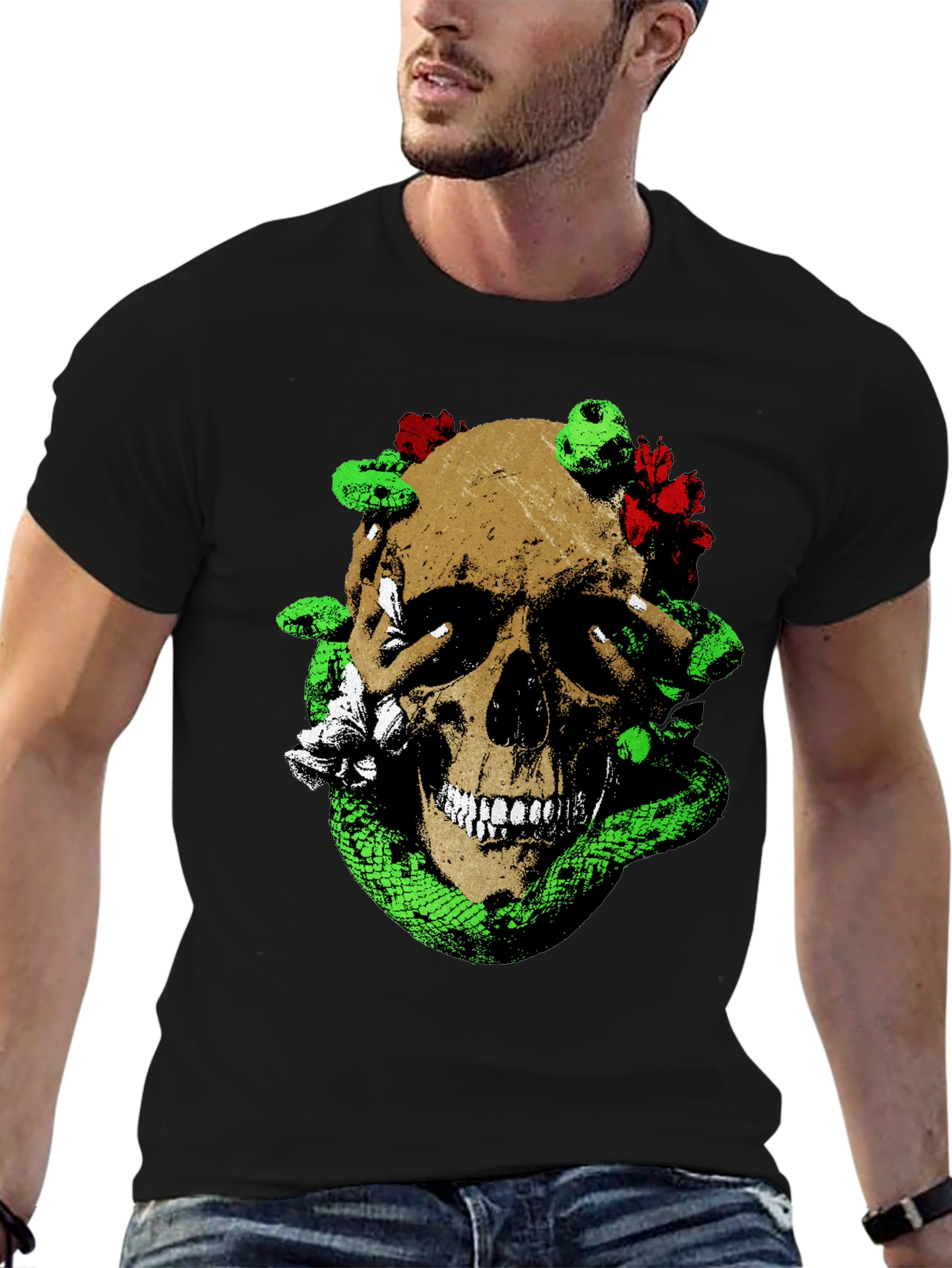 Skull & Snake Graphic Tee - Unique Mens Fashion