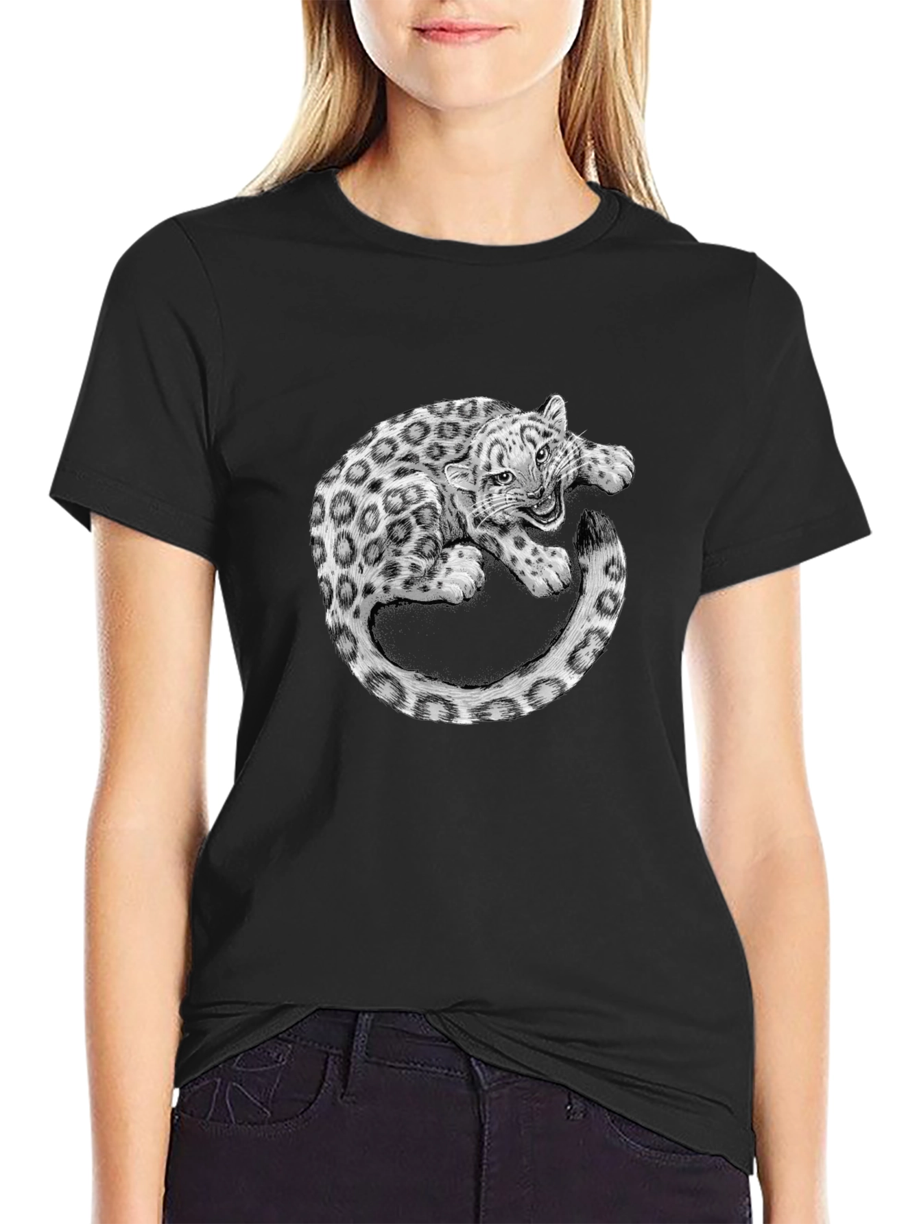 Leopard Graphic Print Black T-Shirt