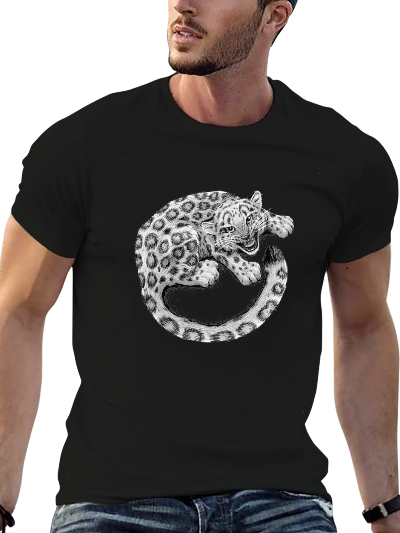 Leopard Graphic Print Black T-Shirt