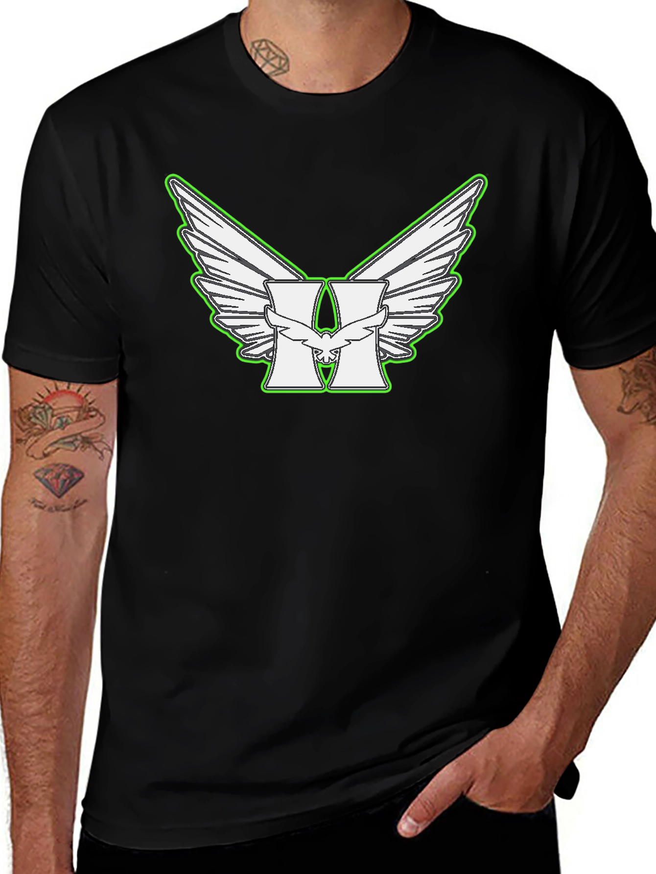 Wings and H Logo Black T-Shirt