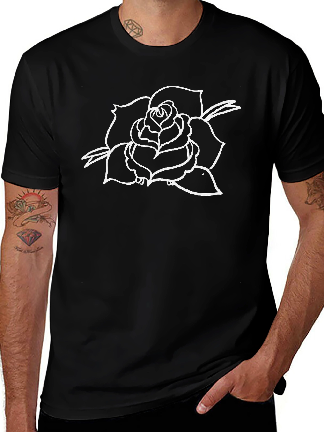 Black T-Shirt with Rose Graphic