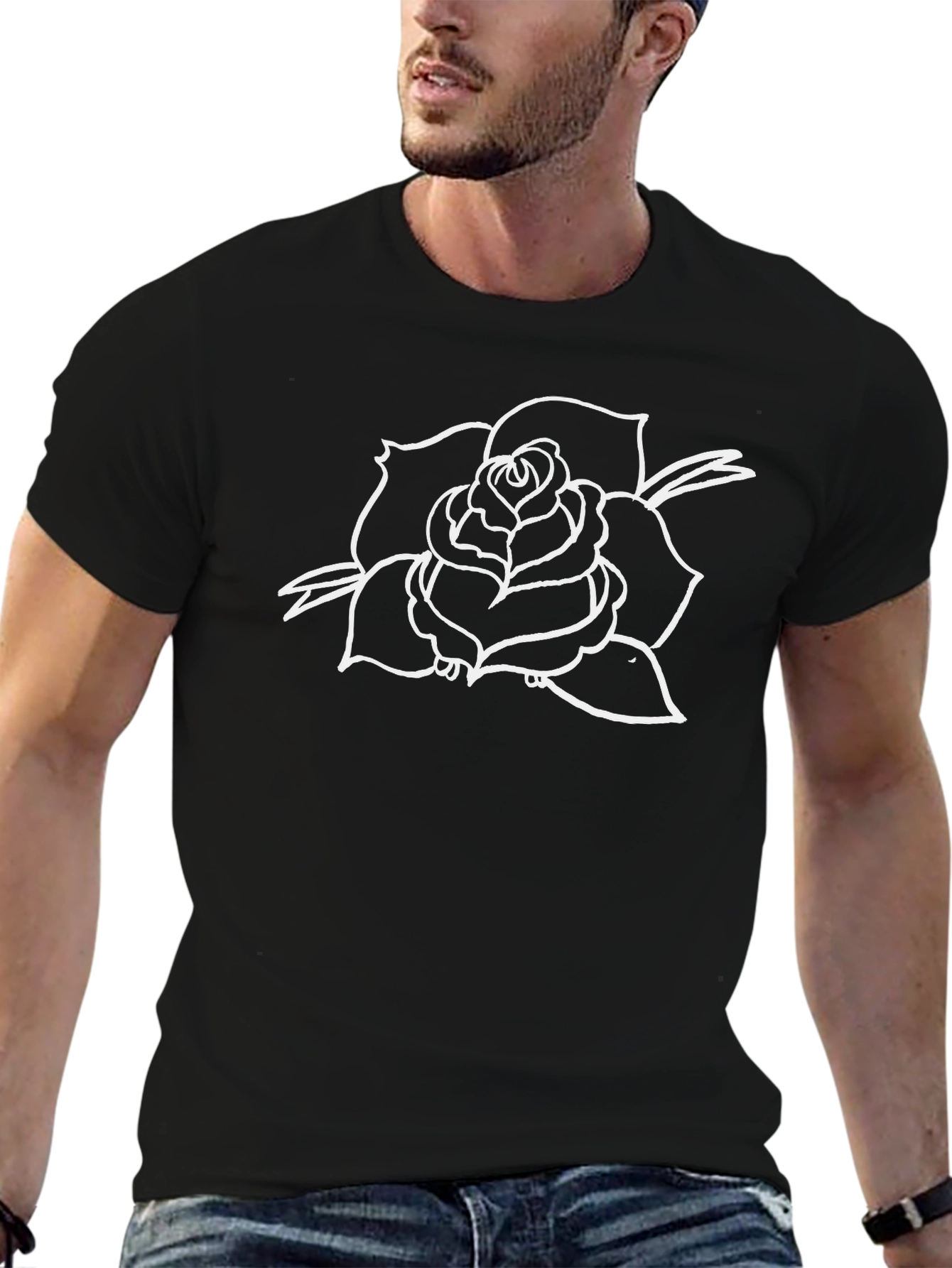 Black T-Shirt with Rose Graphic