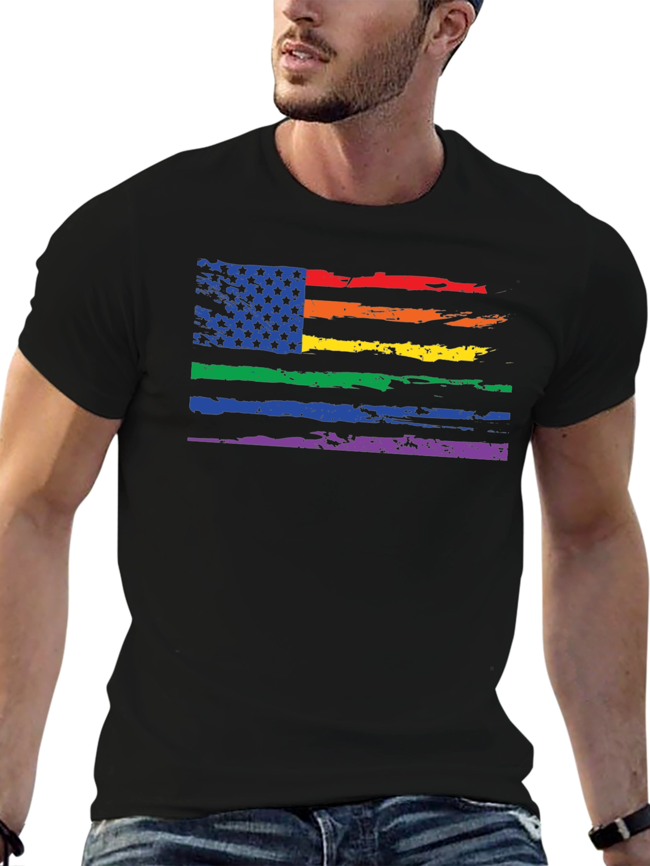 Pride Flag Distressed Graphic T-Shirt