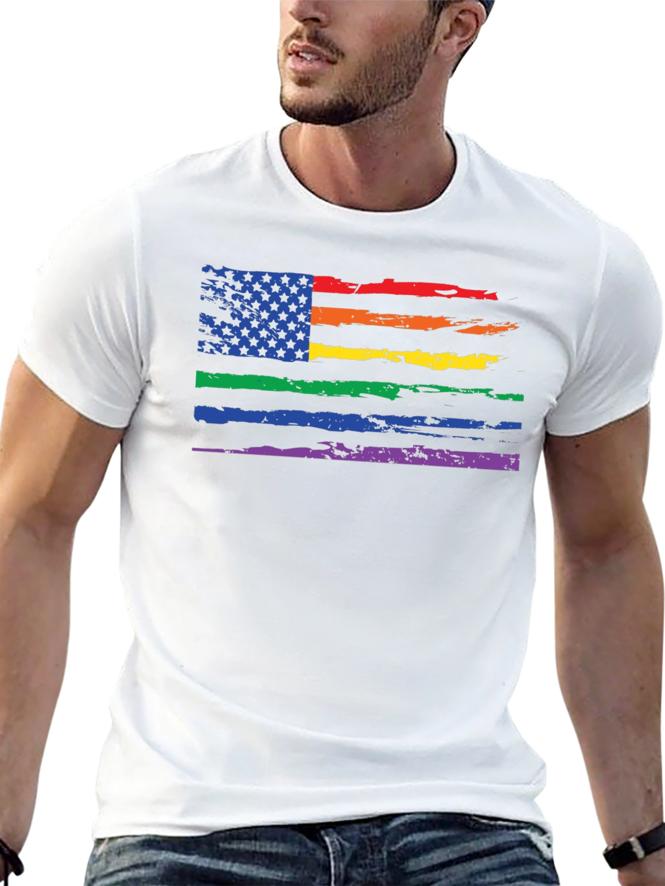 Pride Flag Distressed Graphic T-Shirt