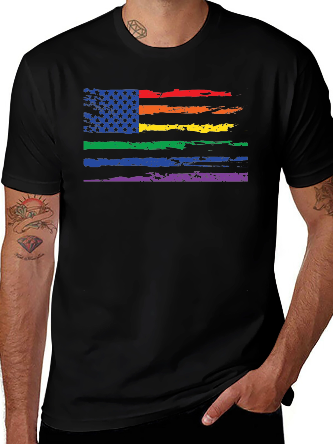 Pride Flag Distressed Graphic T-Shirt