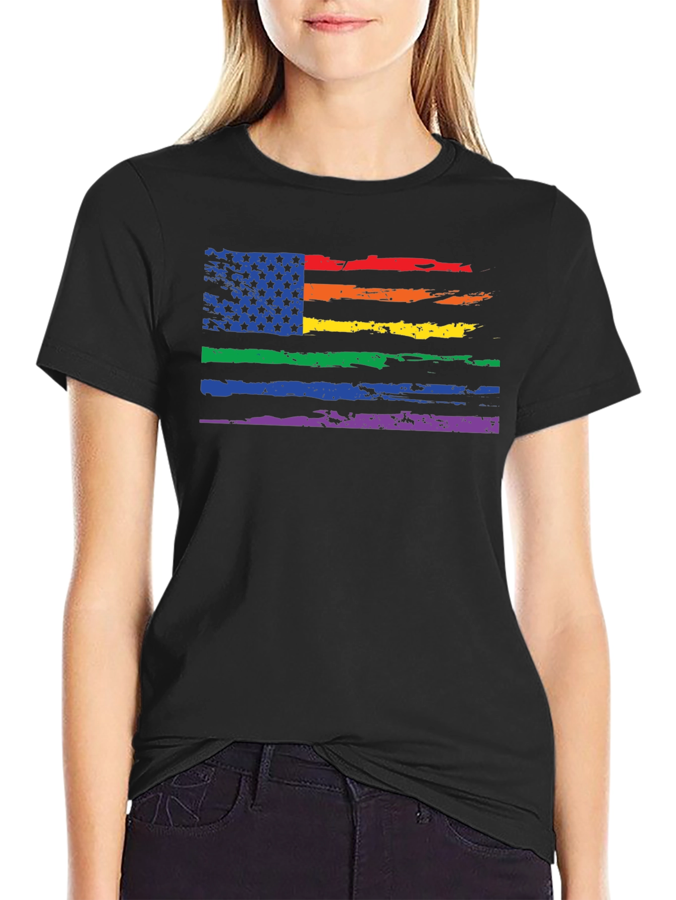Pride Flag Distressed Graphic T-Shirt