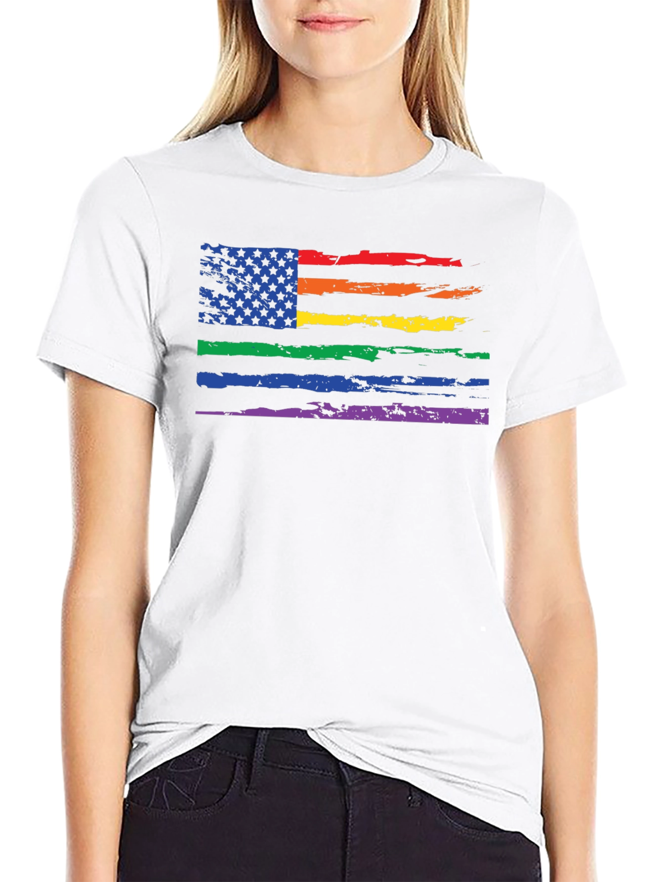 Pride Flag Distressed Graphic T-Shirt