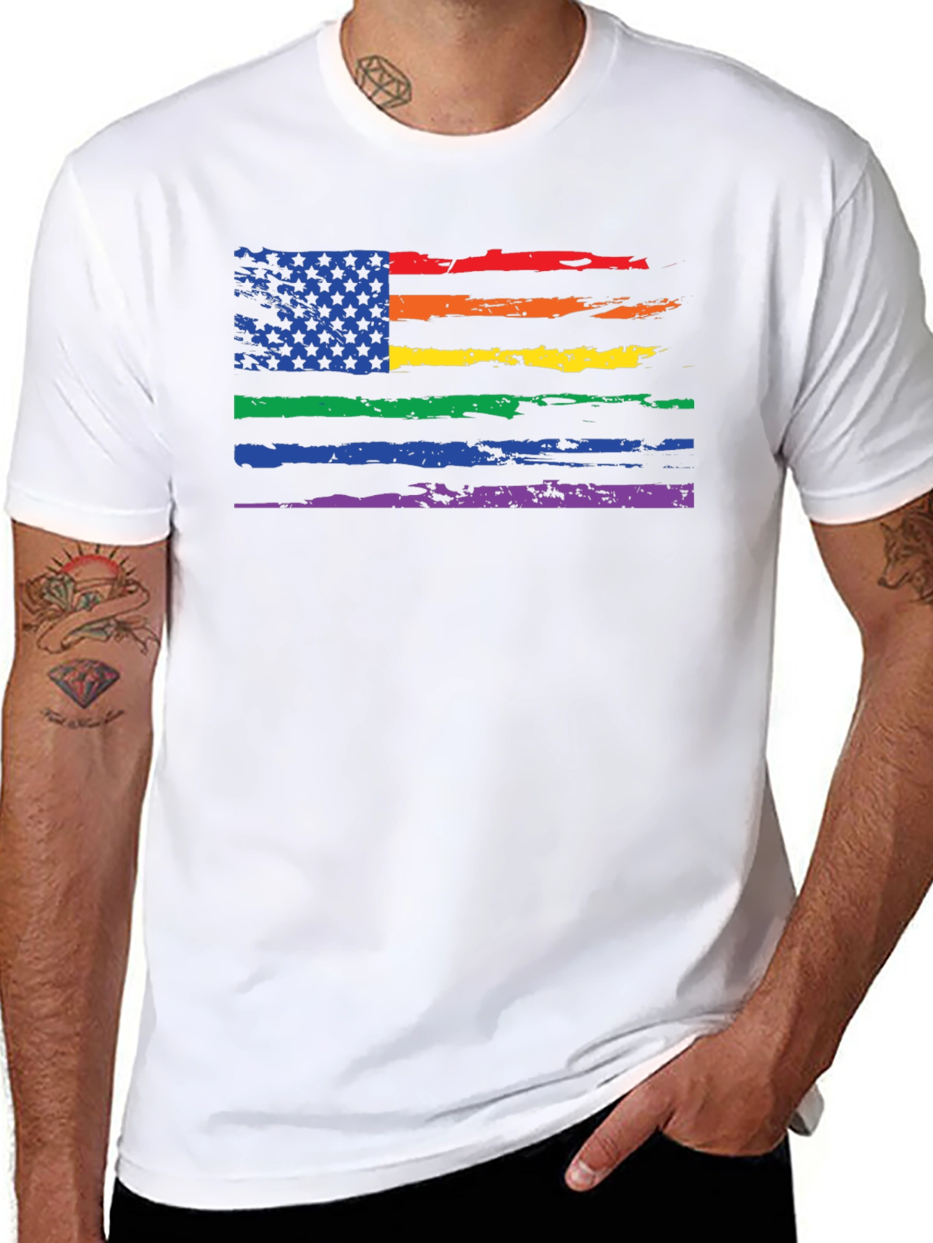 Pride Flag Distressed Graphic T-Shirt