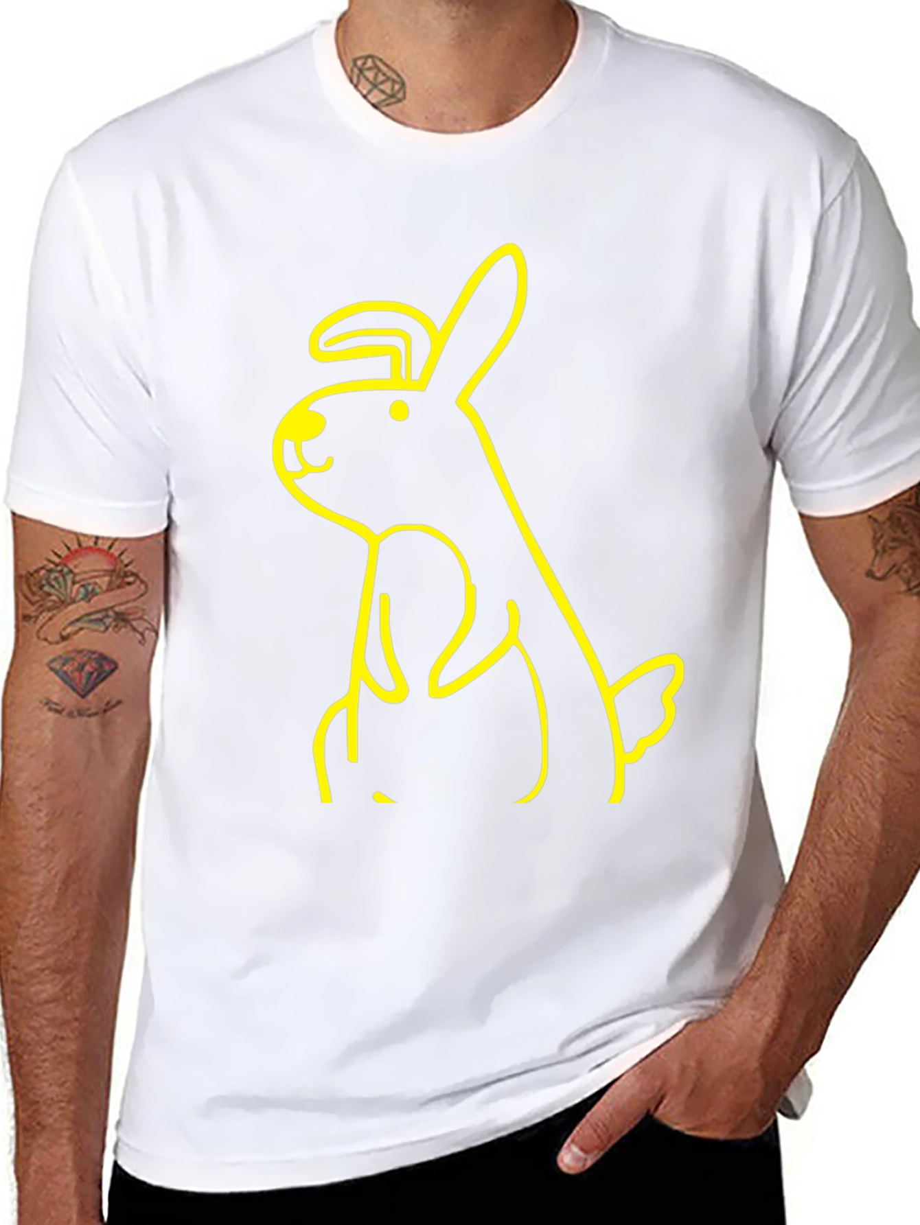Black T-Shirt with Yellow Bunny Graphic