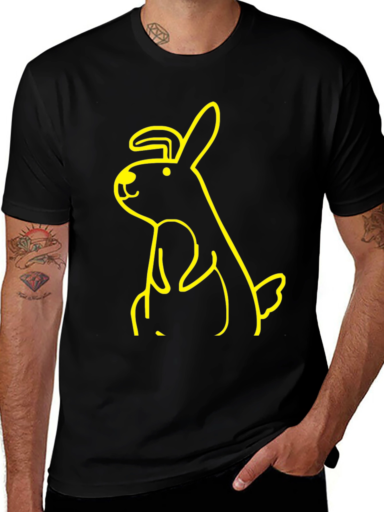 Black T-Shirt with Yellow Bunny Graphic