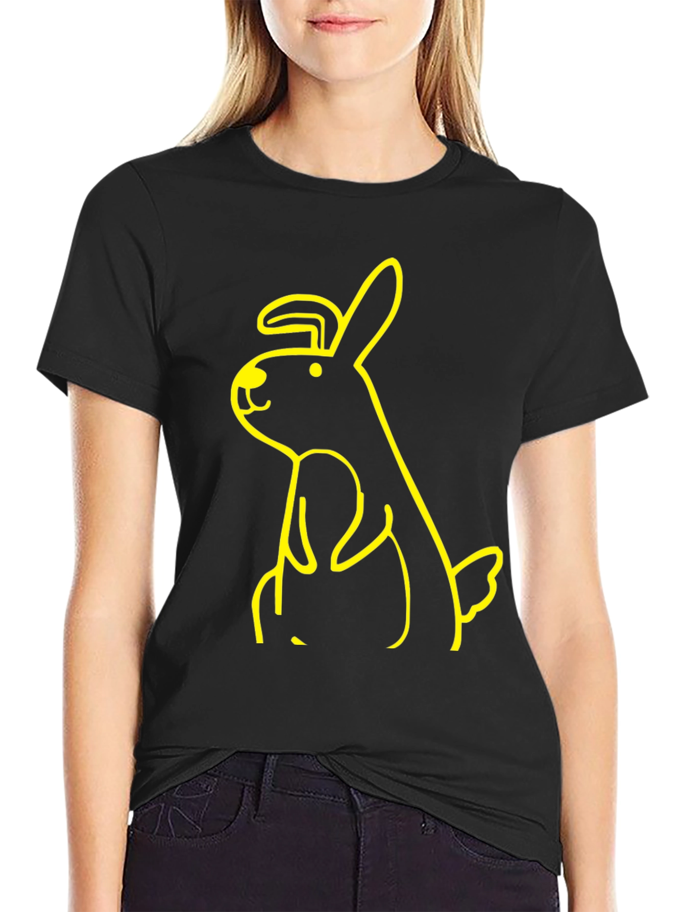 Black T-Shirt with Yellow Bunny Graphic