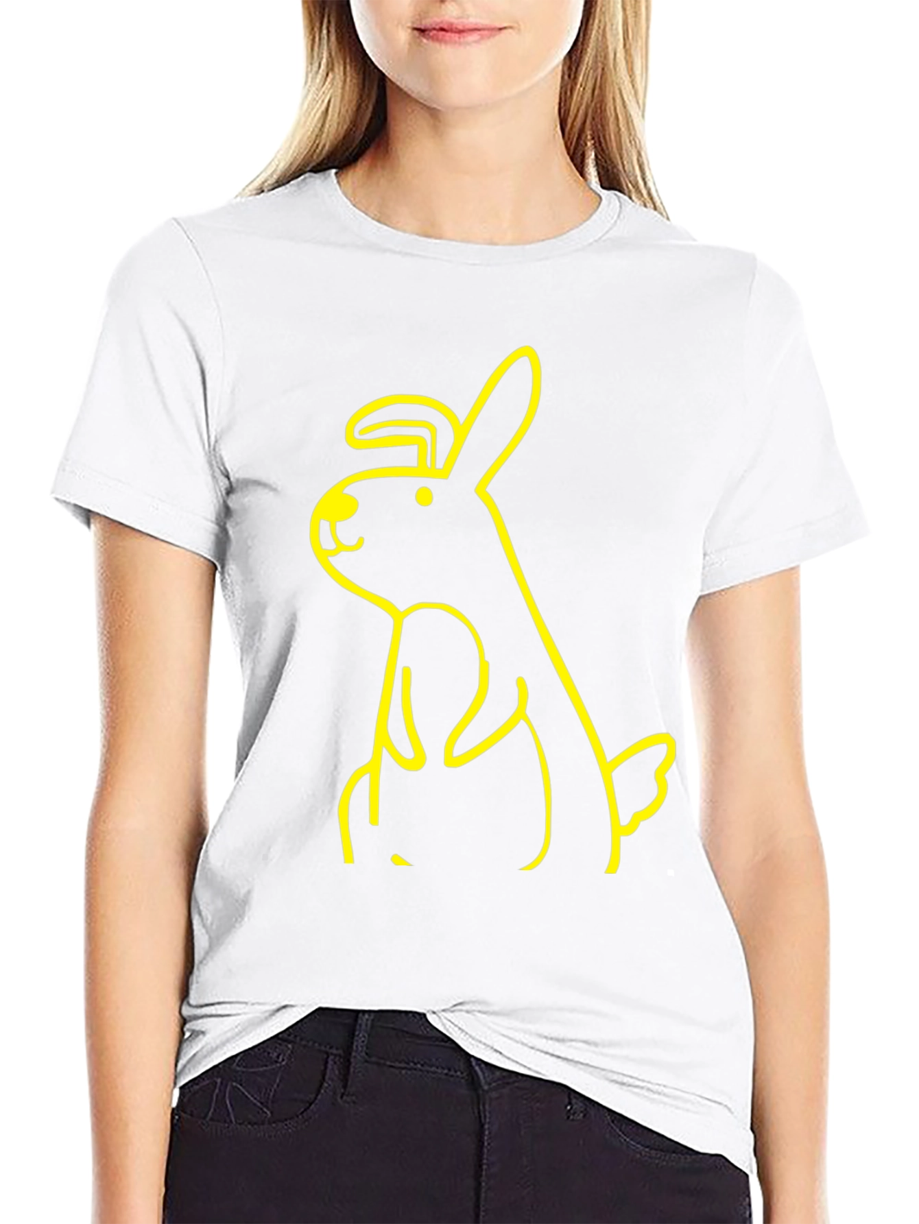 Black T-Shirt with Yellow Bunny Graphic