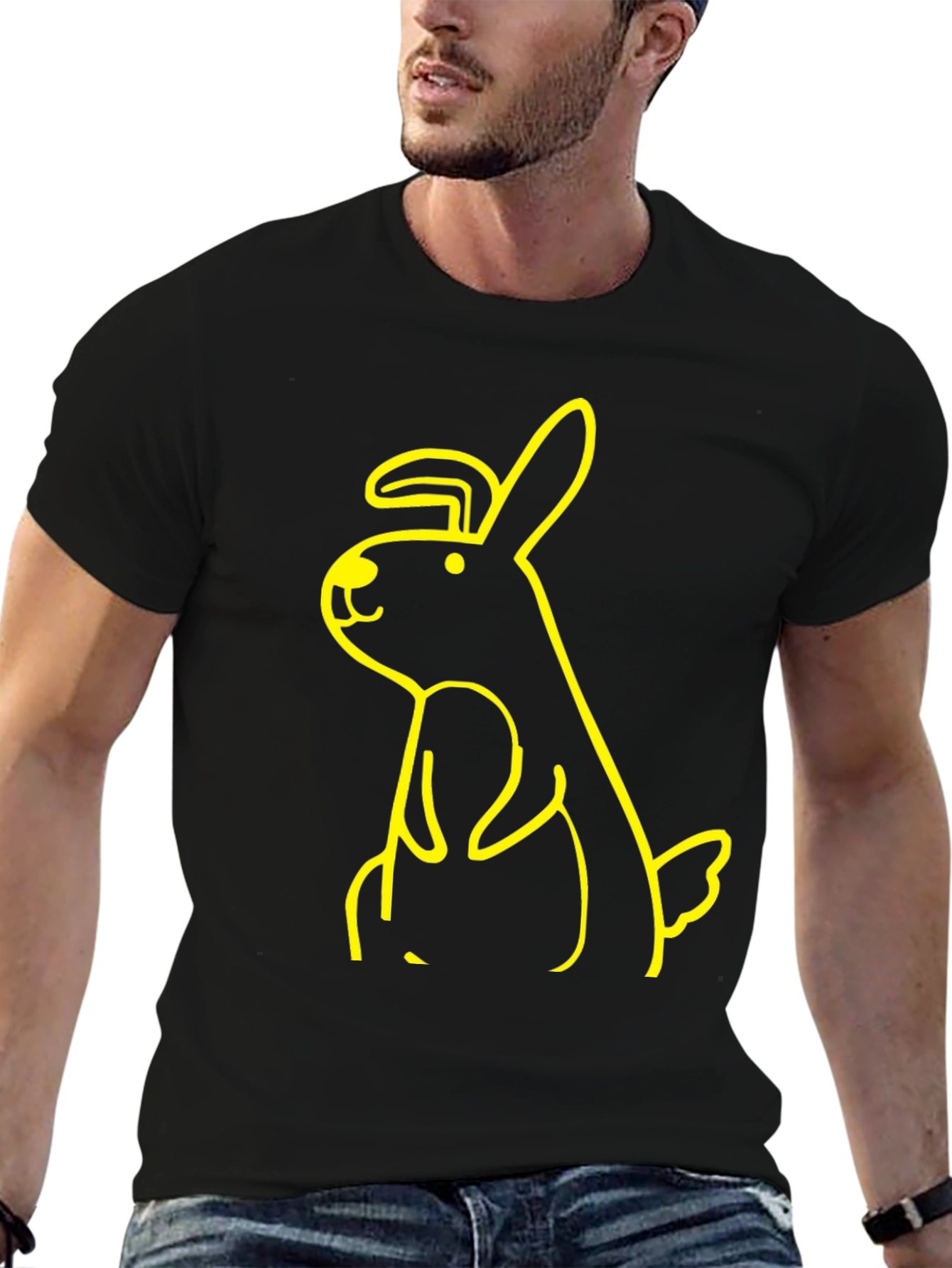 Black T-Shirt with Yellow Bunny Graphic