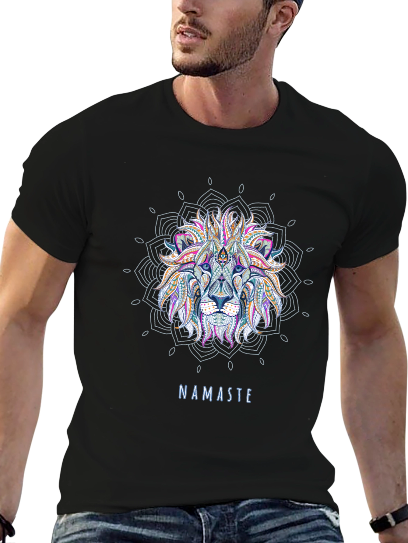 Namaste Lion Mandala T-Shirt - Yoga Inspired Graphic Tee