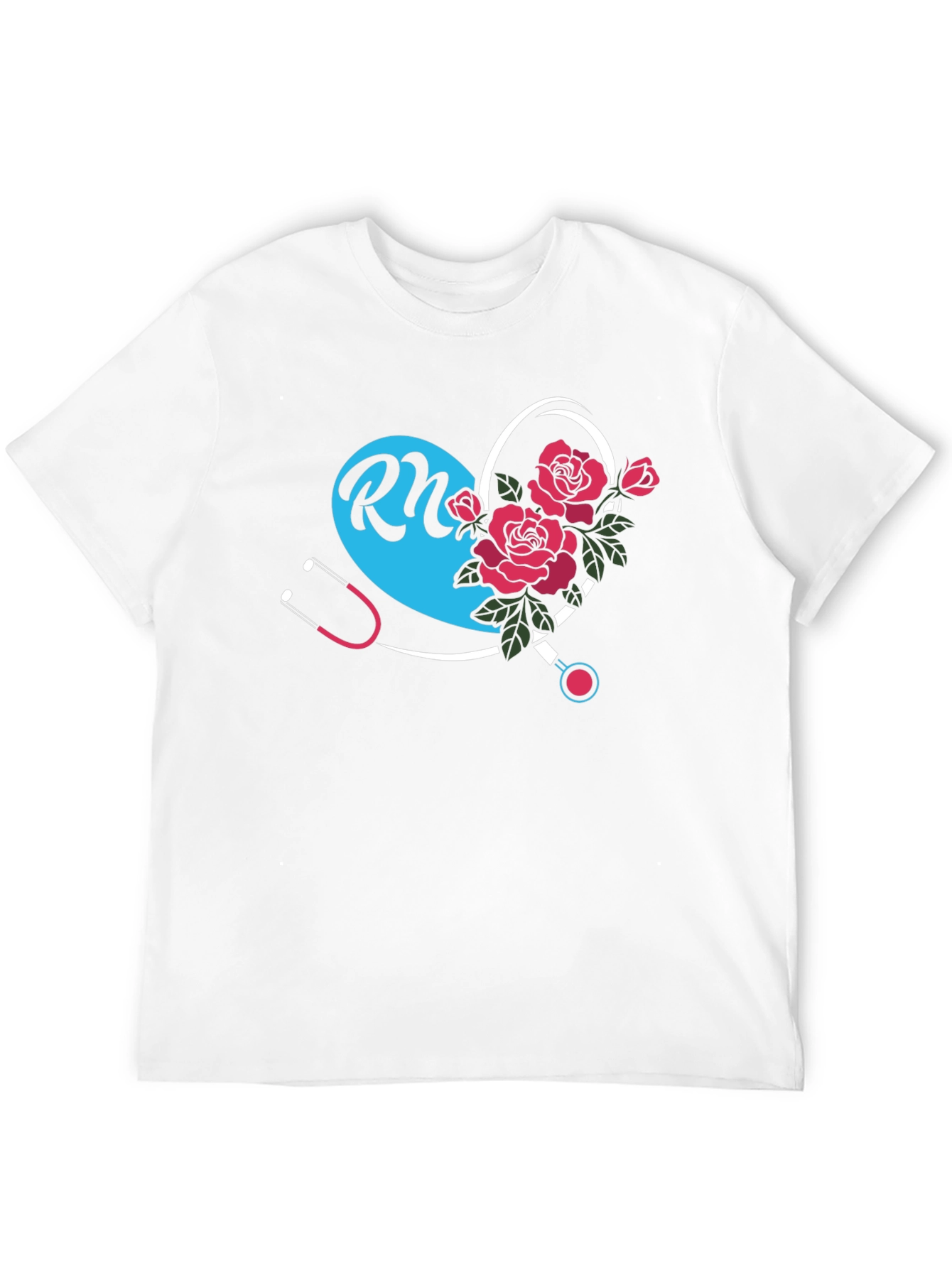 RN Nurse Heart Rose Graphic Tee - Black