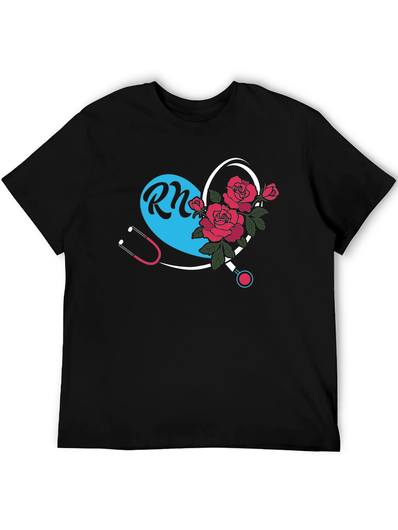 RN Nurse Heart Rose Graphic Tee - Black