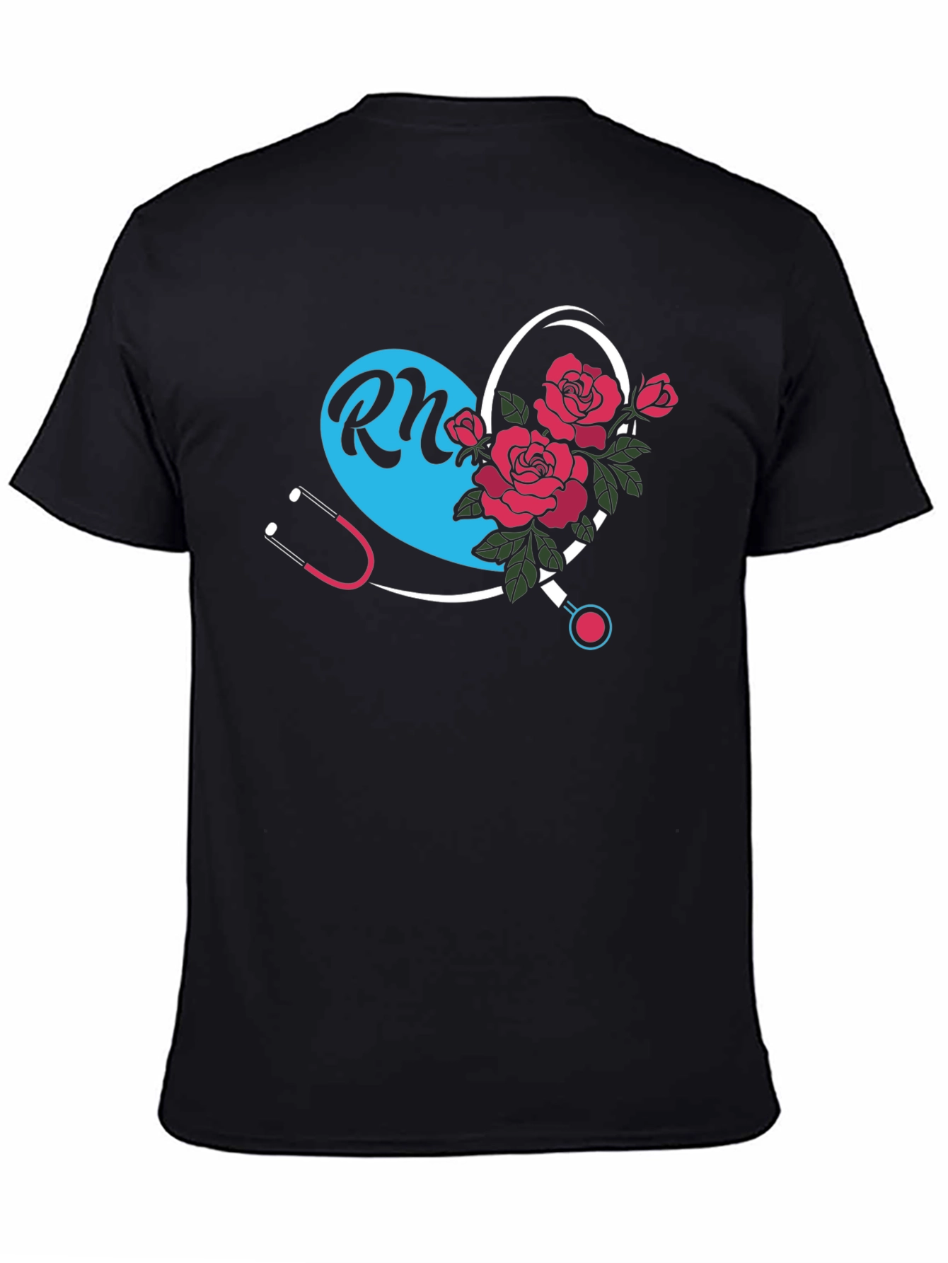 RN Nurse Heart Rose Graphic Tee - Black