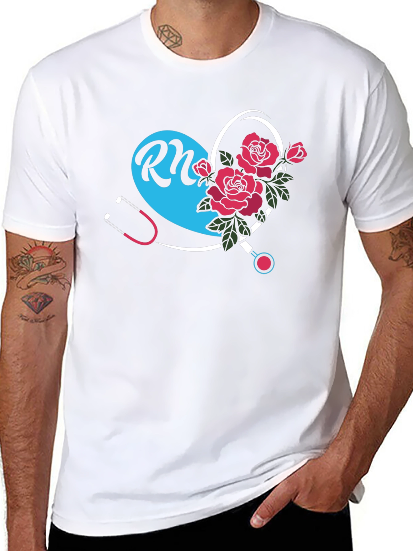 RN Nurse Heart Rose Graphic Tee - Black