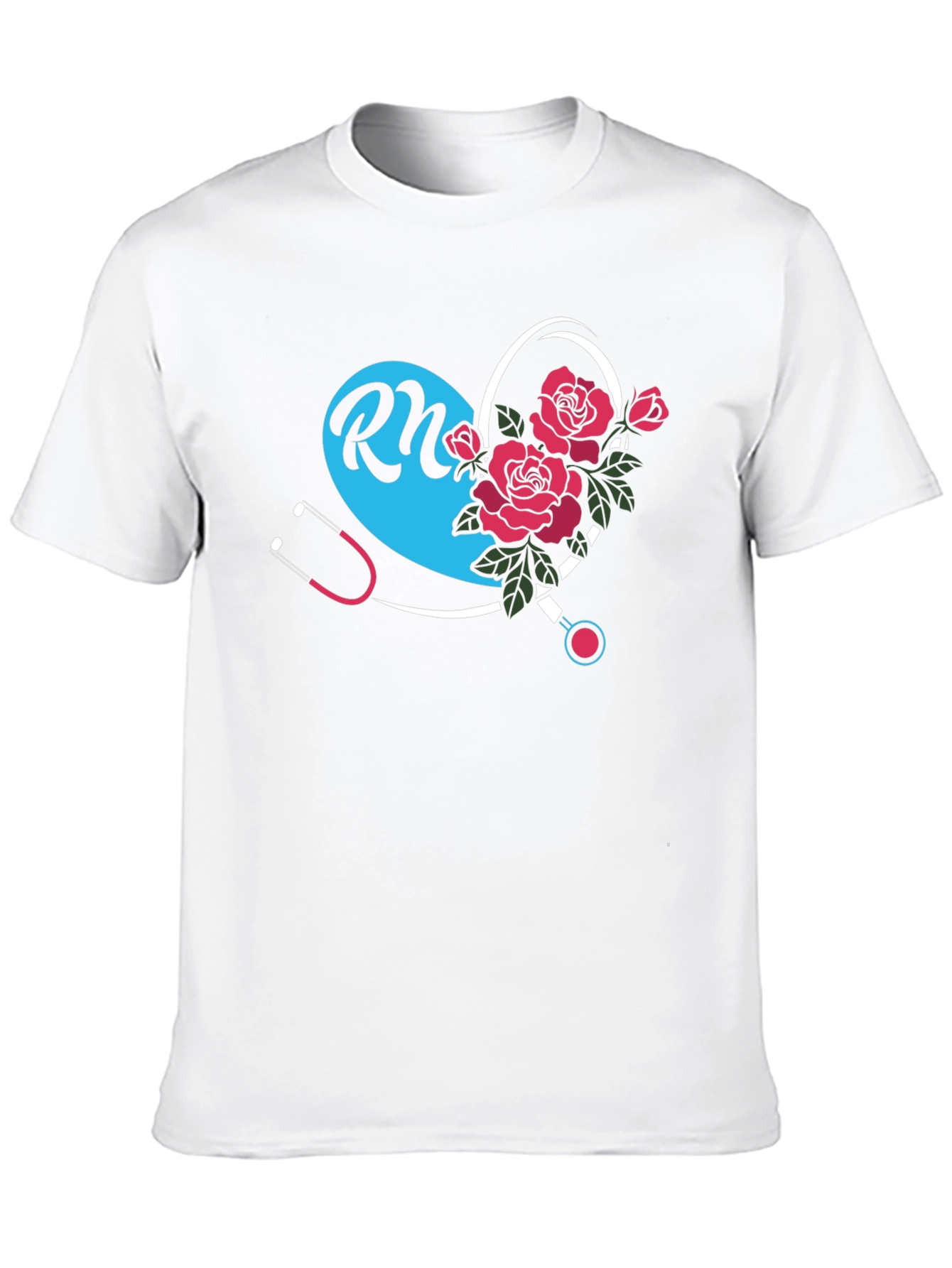 RN Nurse Heart Rose Graphic Tee - Black