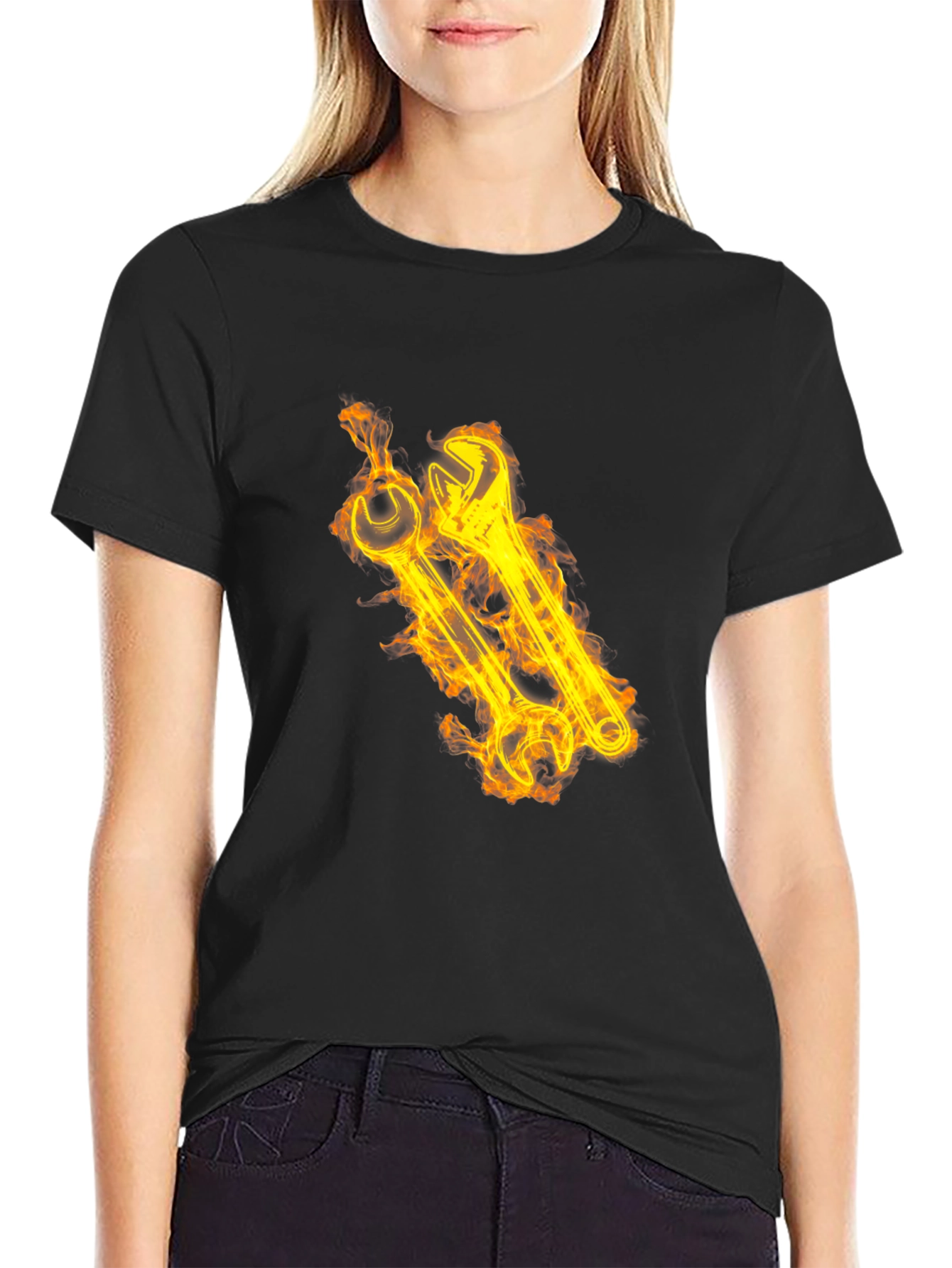 Fiery Wrench Graphic Tee - Black