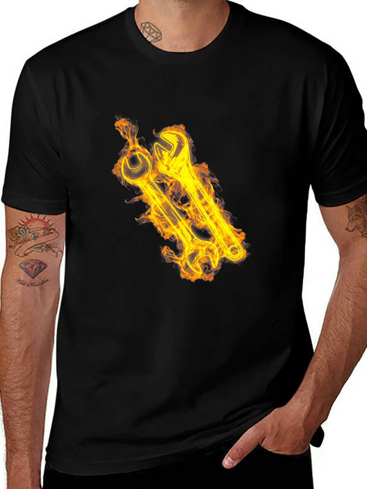 Fiery Wrench Graphic Tee - Black