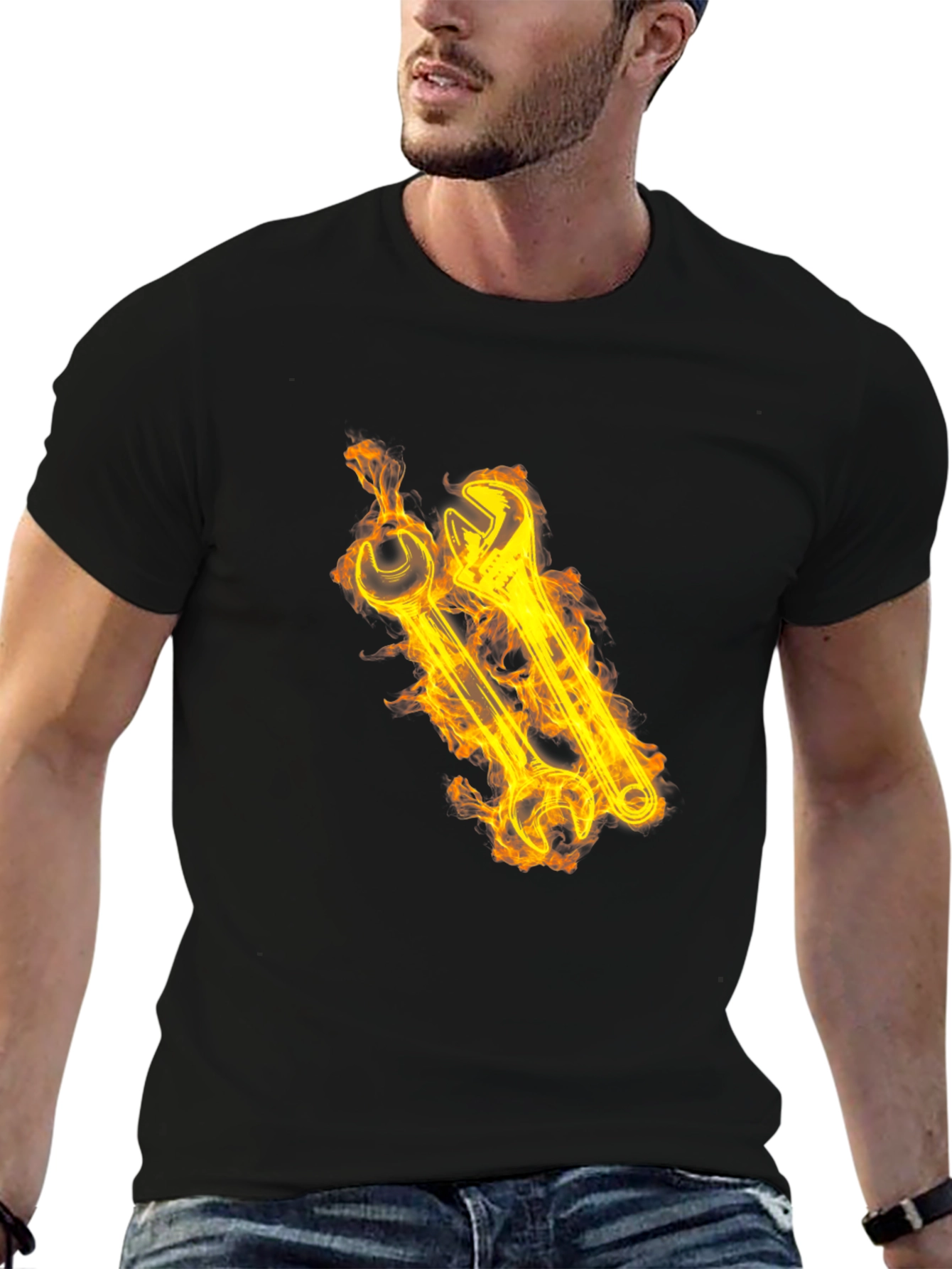 Fiery Wrench Graphic Tee - Black
