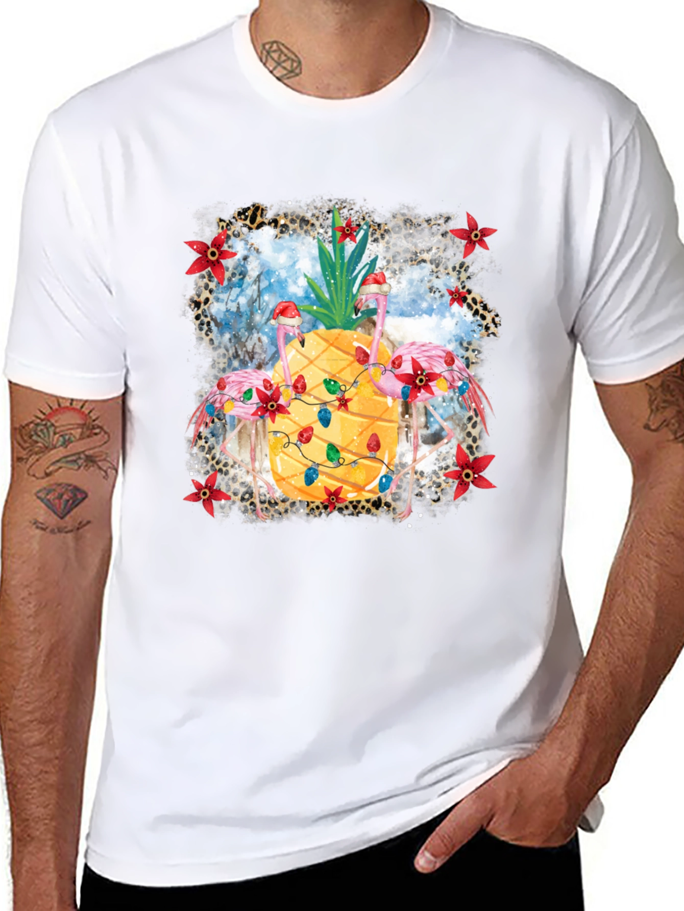 Tropical Christmas Flamingo Pineapple T-Shirt