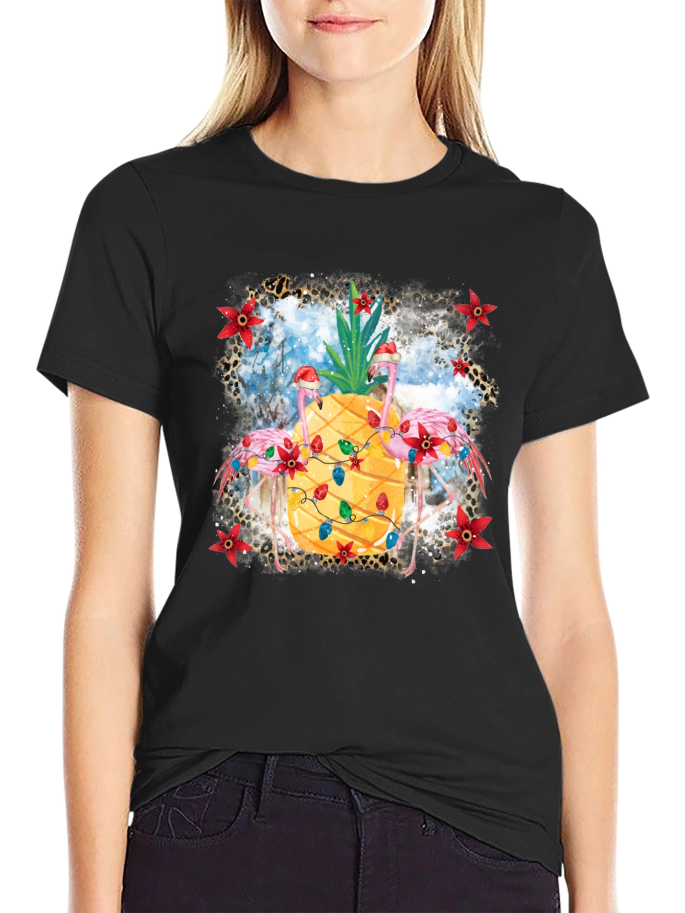 Tropical Christmas Flamingo Pineapple T-Shirt