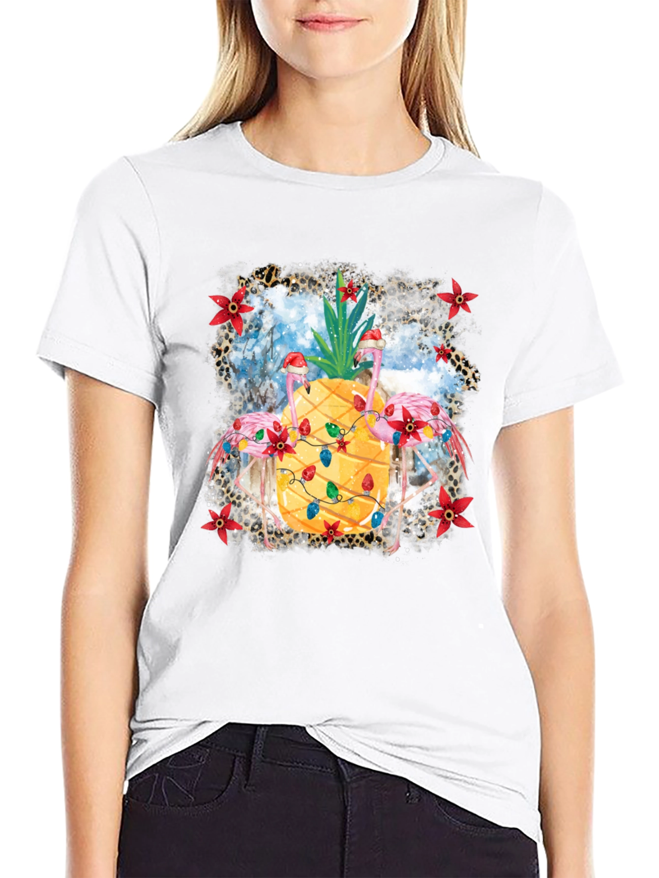Tropical Christmas Flamingo Pineapple T-Shirt