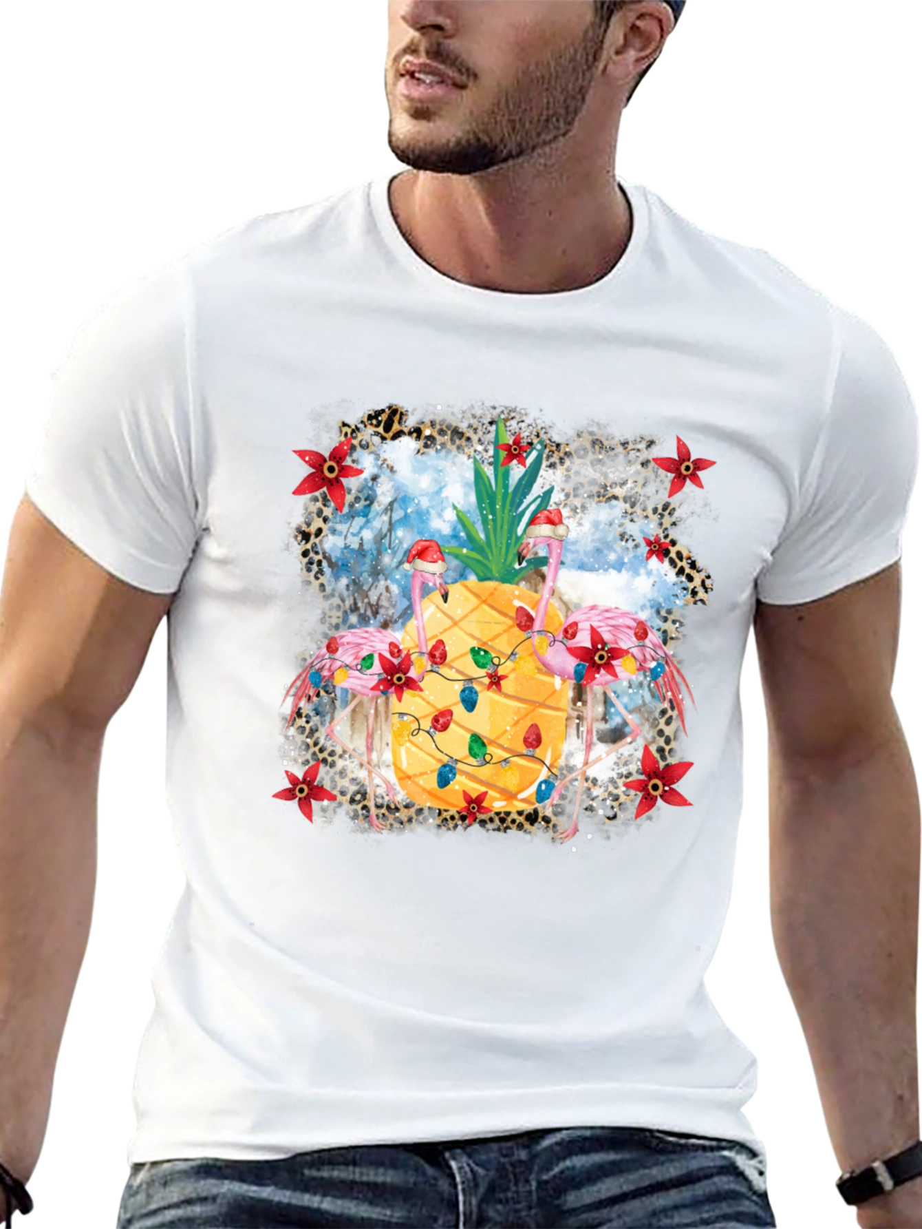 Tropical Christmas Flamingo Pineapple T-Shirt