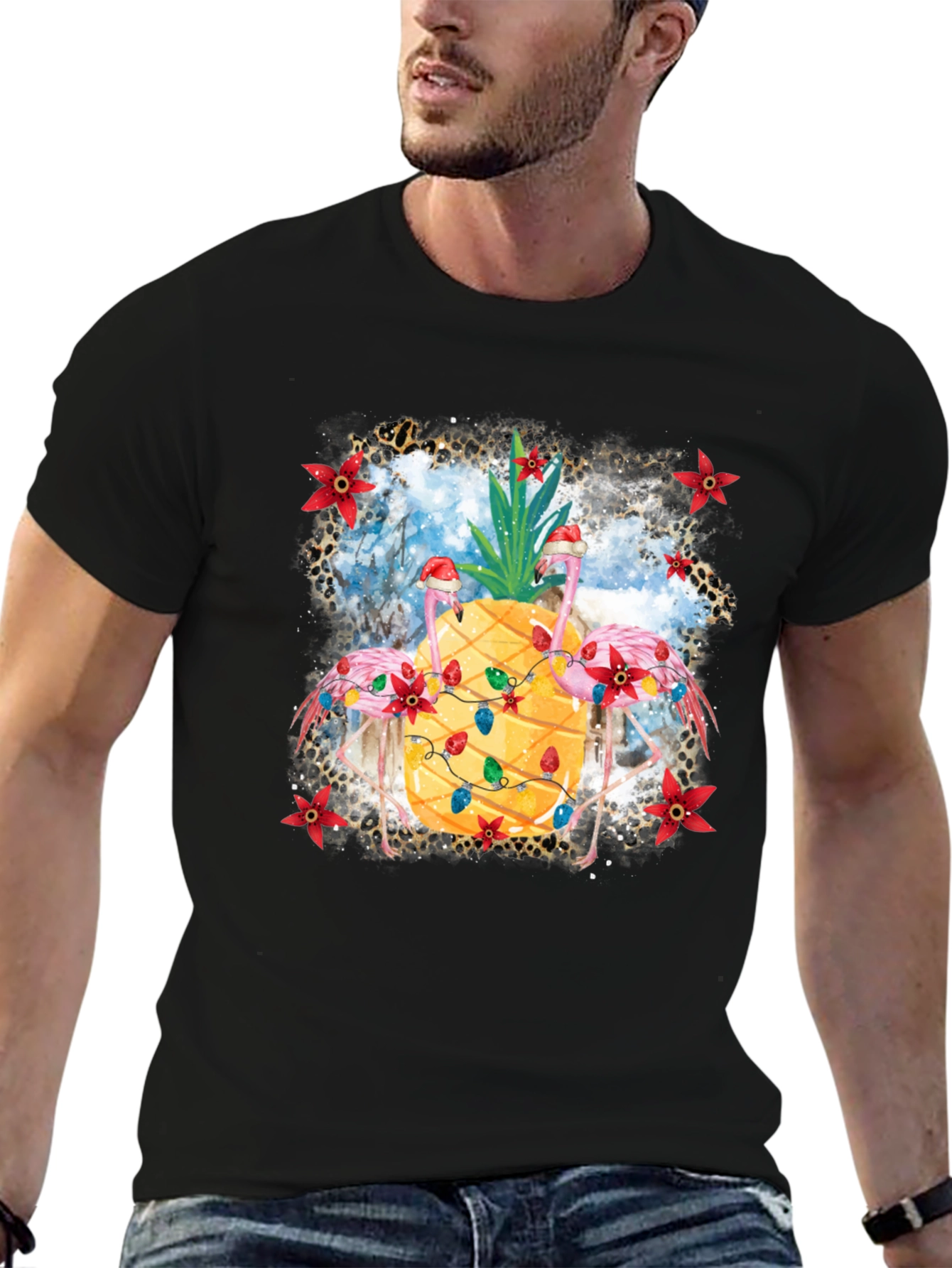 Tropical Christmas Flamingo Pineapple T-Shirt