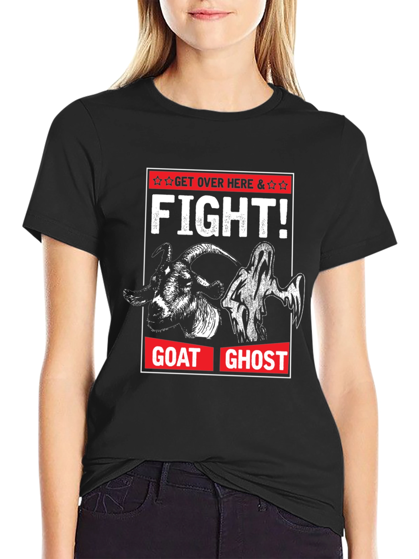 Goat Ghost Fight T-Shirt Funny Halloween Tee