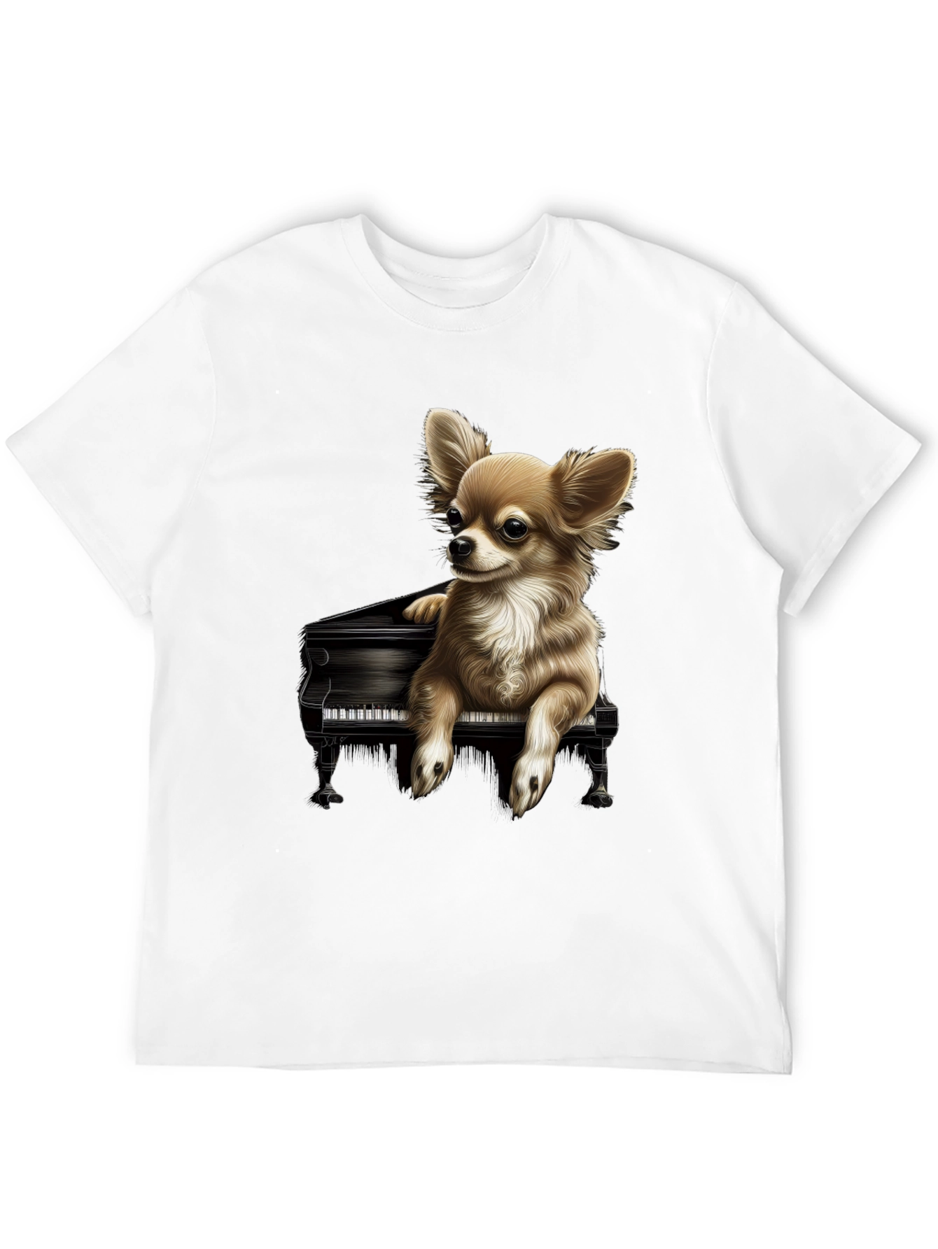 Dog Playing Piano Graphic Tee - Black Cotton T-Shirt