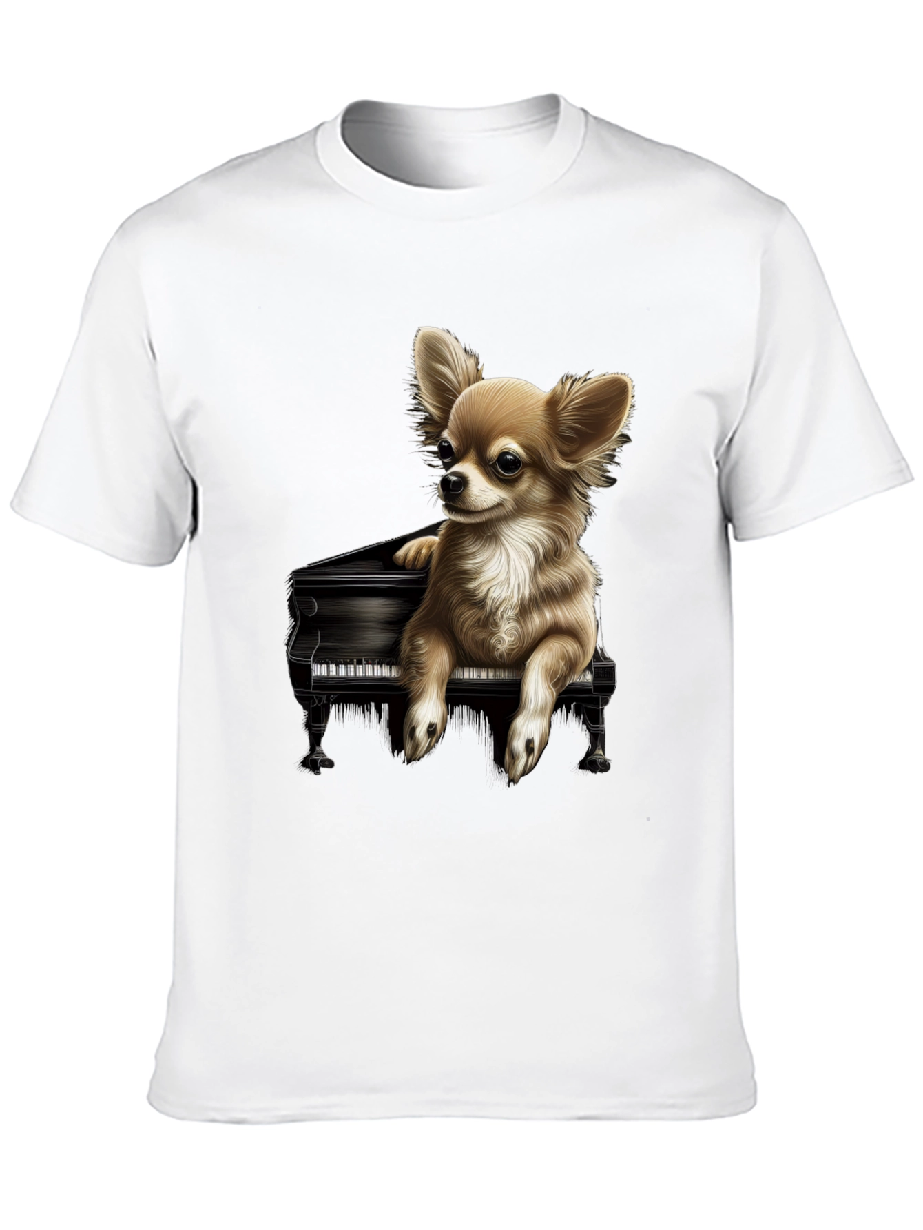 Dog Playing Piano Graphic Tee - Black Cotton T-Shirt