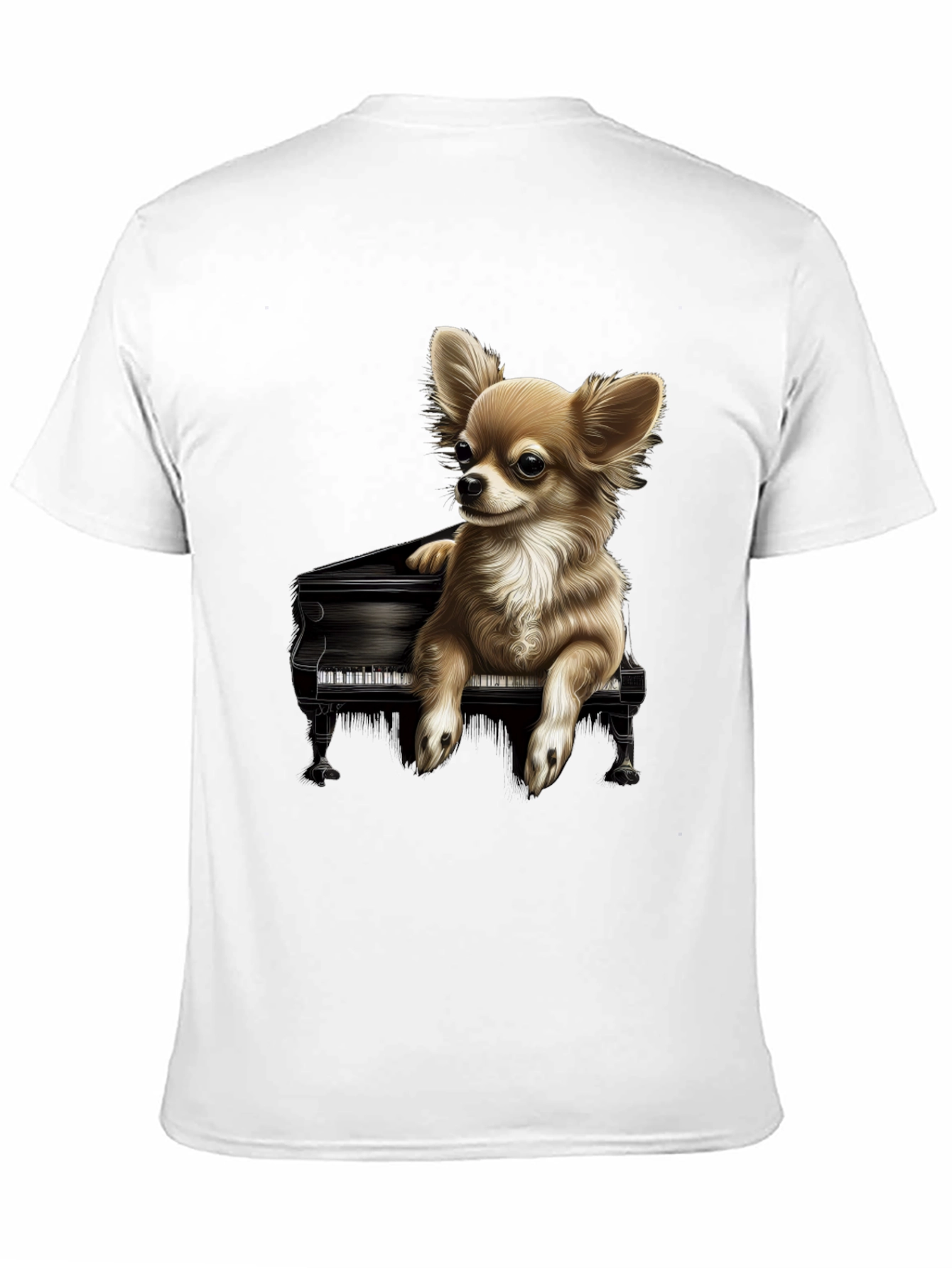 Dog Playing Piano Graphic Tee - Black Cotton T-Shirt