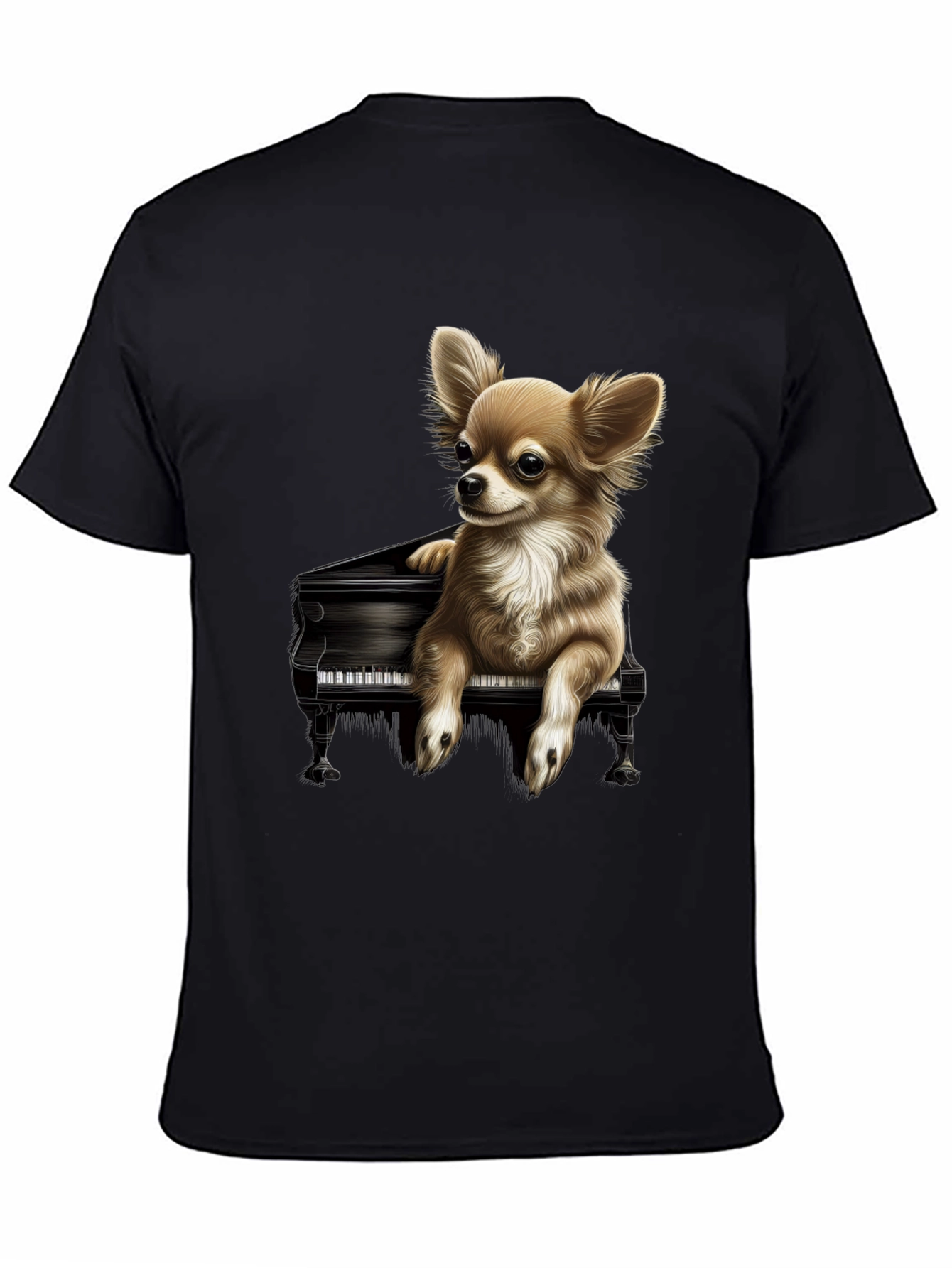 Dog Playing Piano Graphic Tee - Black Cotton T-Shirt