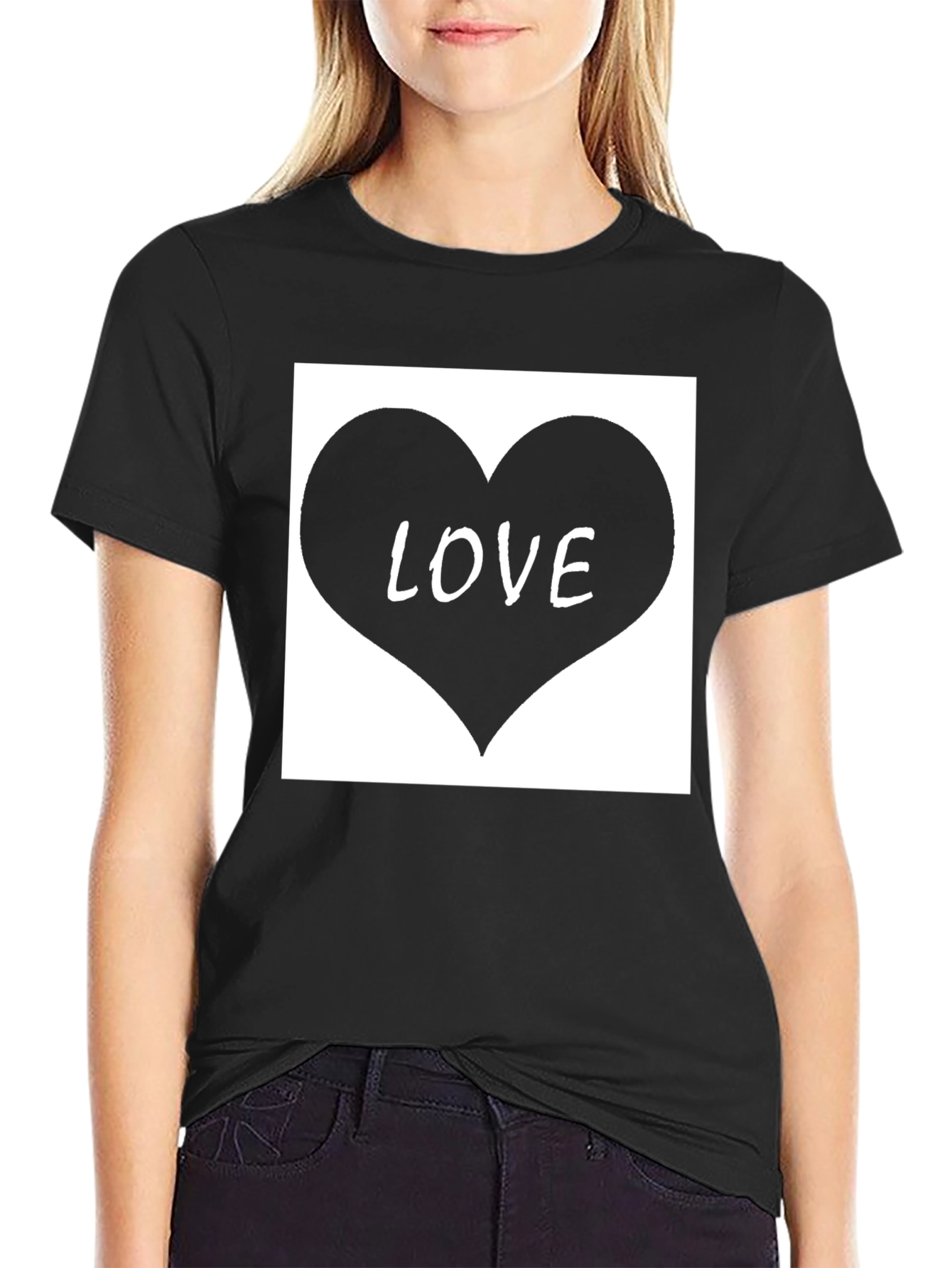 Love Heart Graphic Tee - Black Casual T-Shirt