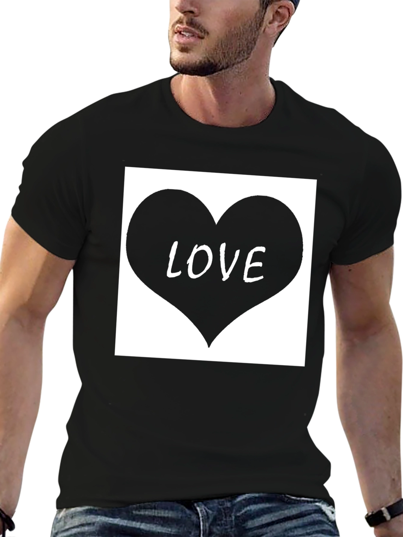 Love Heart Graphic Tee - Black Casual T-Shirt