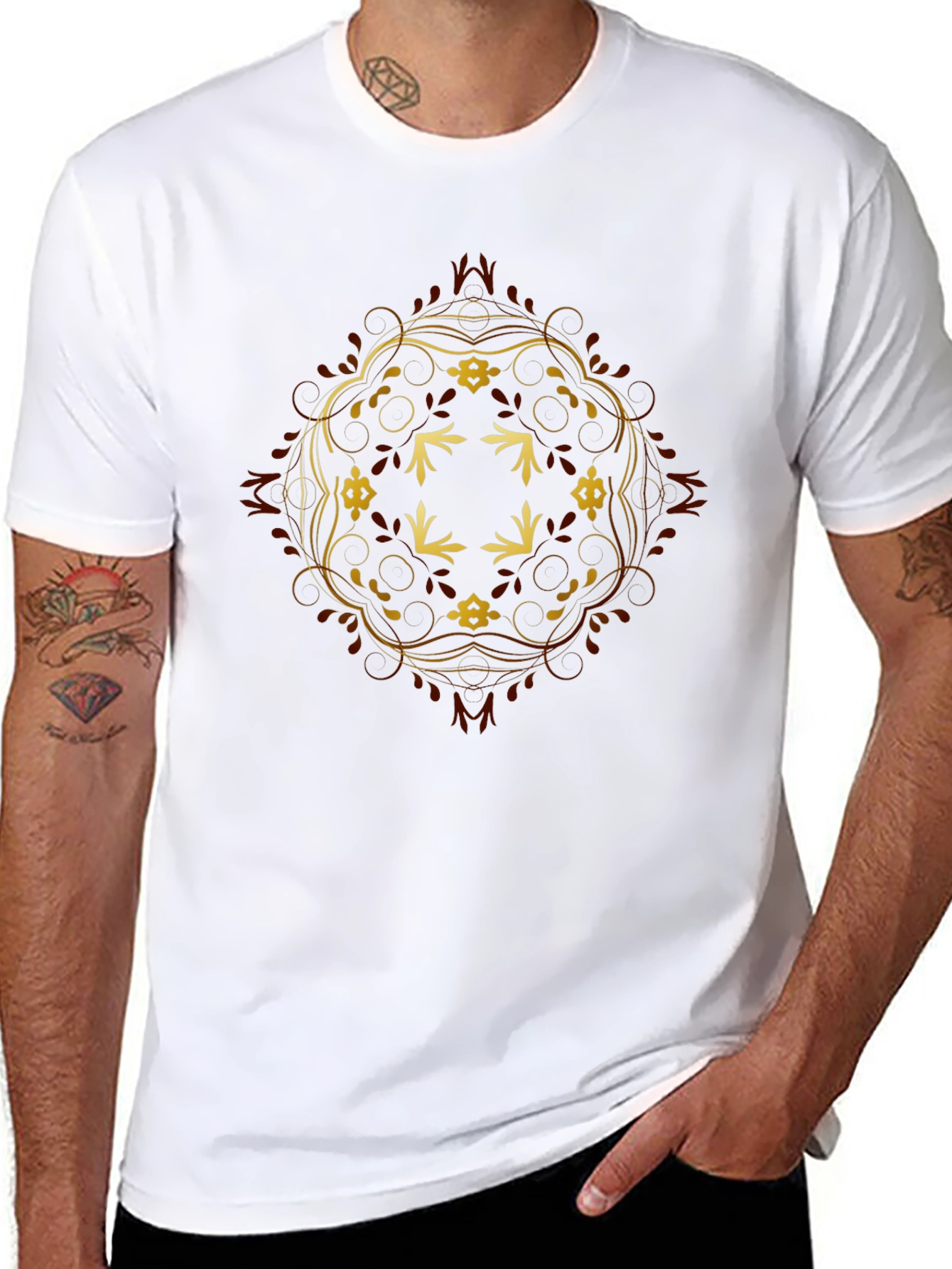 Golden Mandala Graphic Black T-Shirt