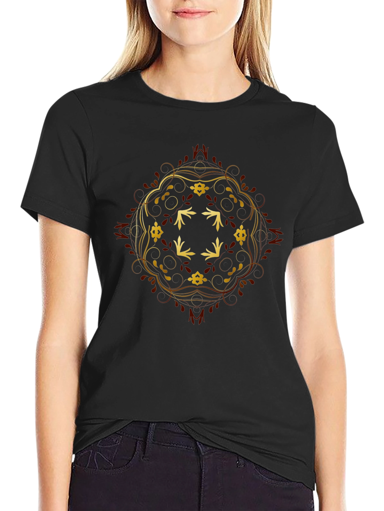 Golden Mandala Graphic Black T-Shirt