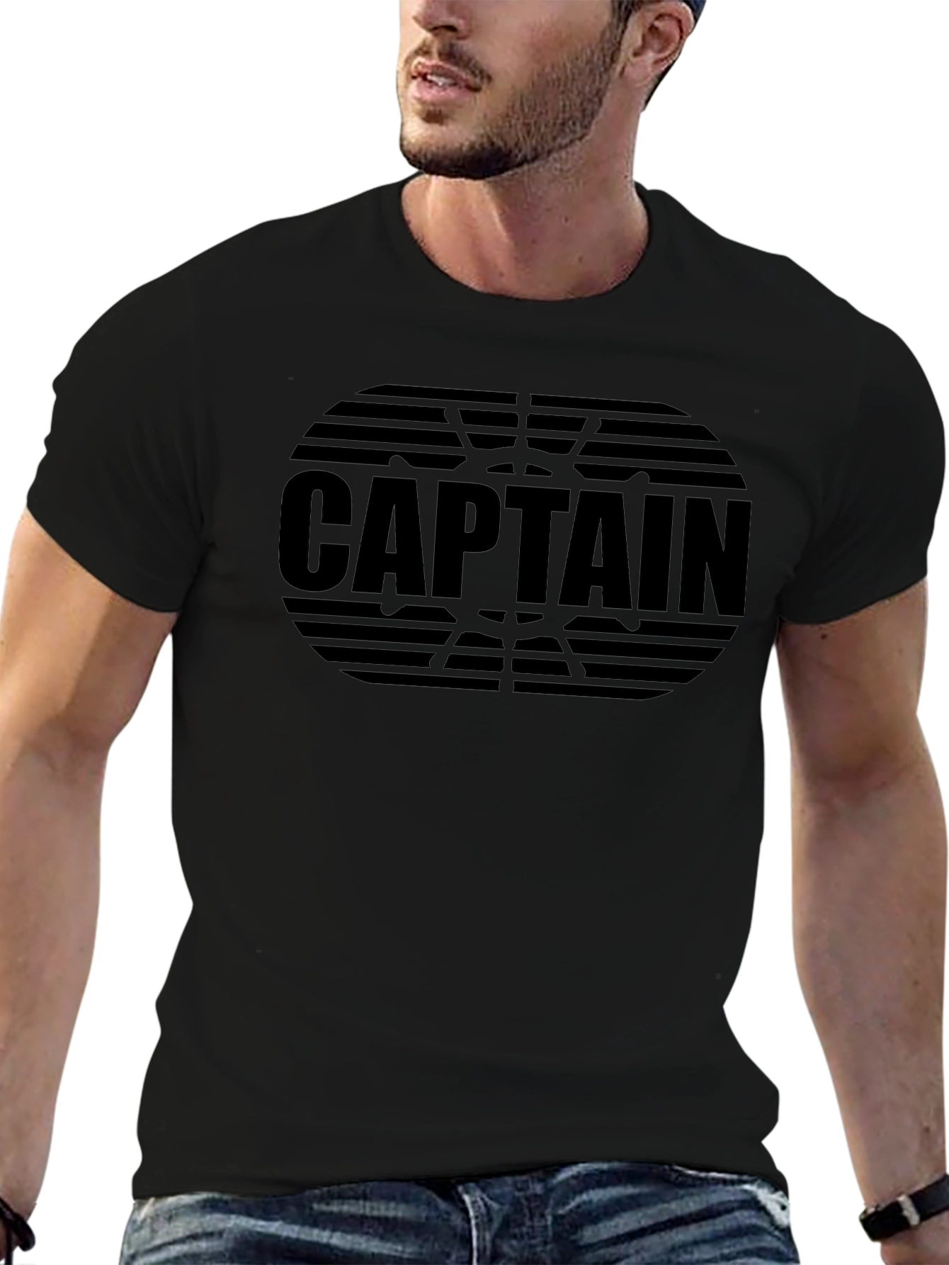 Captain Graphic Tee - Black Crew Neck T-Shirt