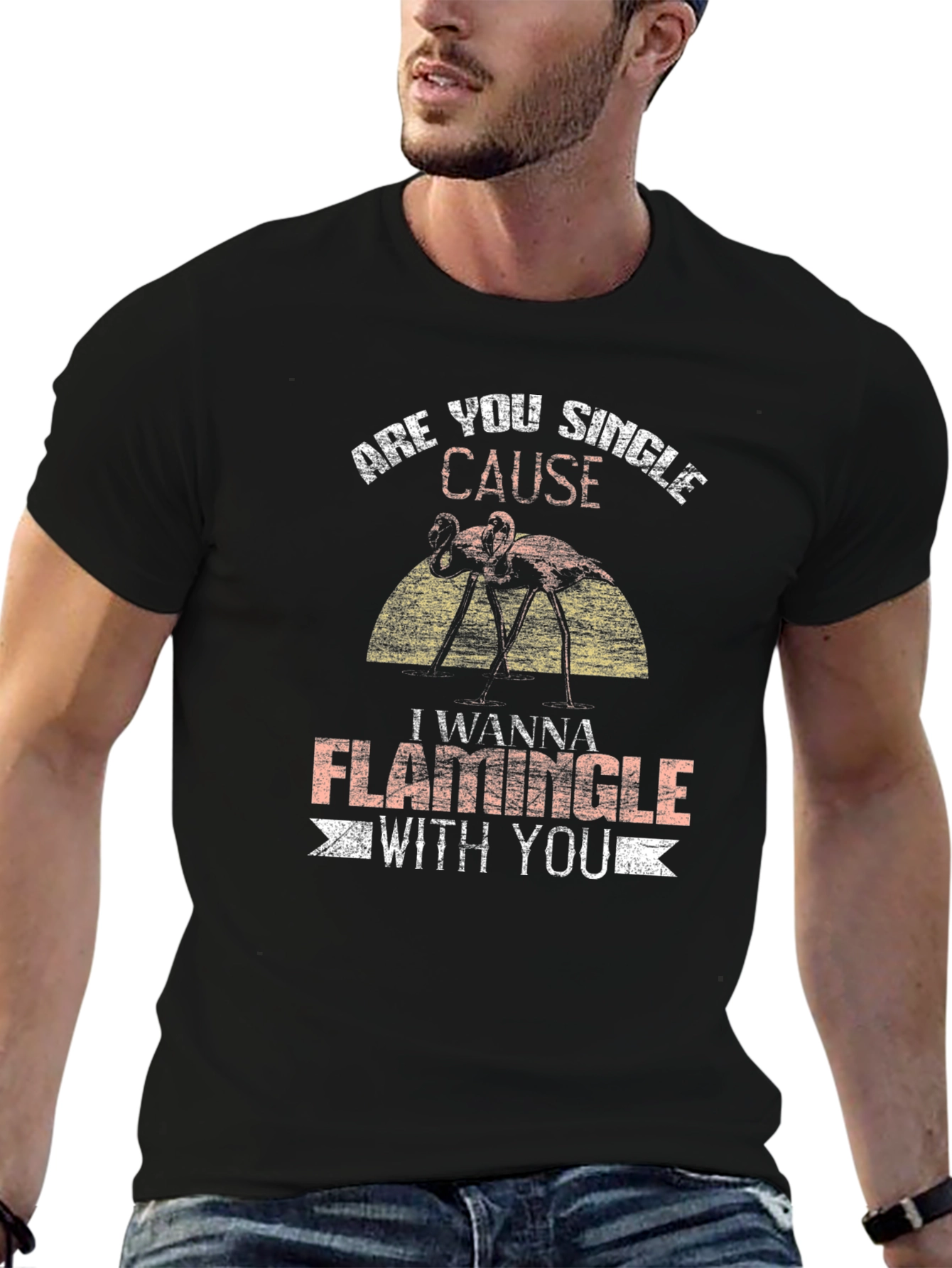 Funny Flamingo Graphic T-Shirt - Are You Single?